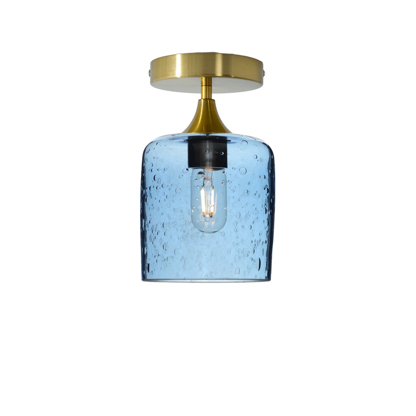 603 Semi-Flush-Bicycle Glass Co - Hotshop-Lunar-Steel Blue-Polished Brass-Bicycle Glass Co