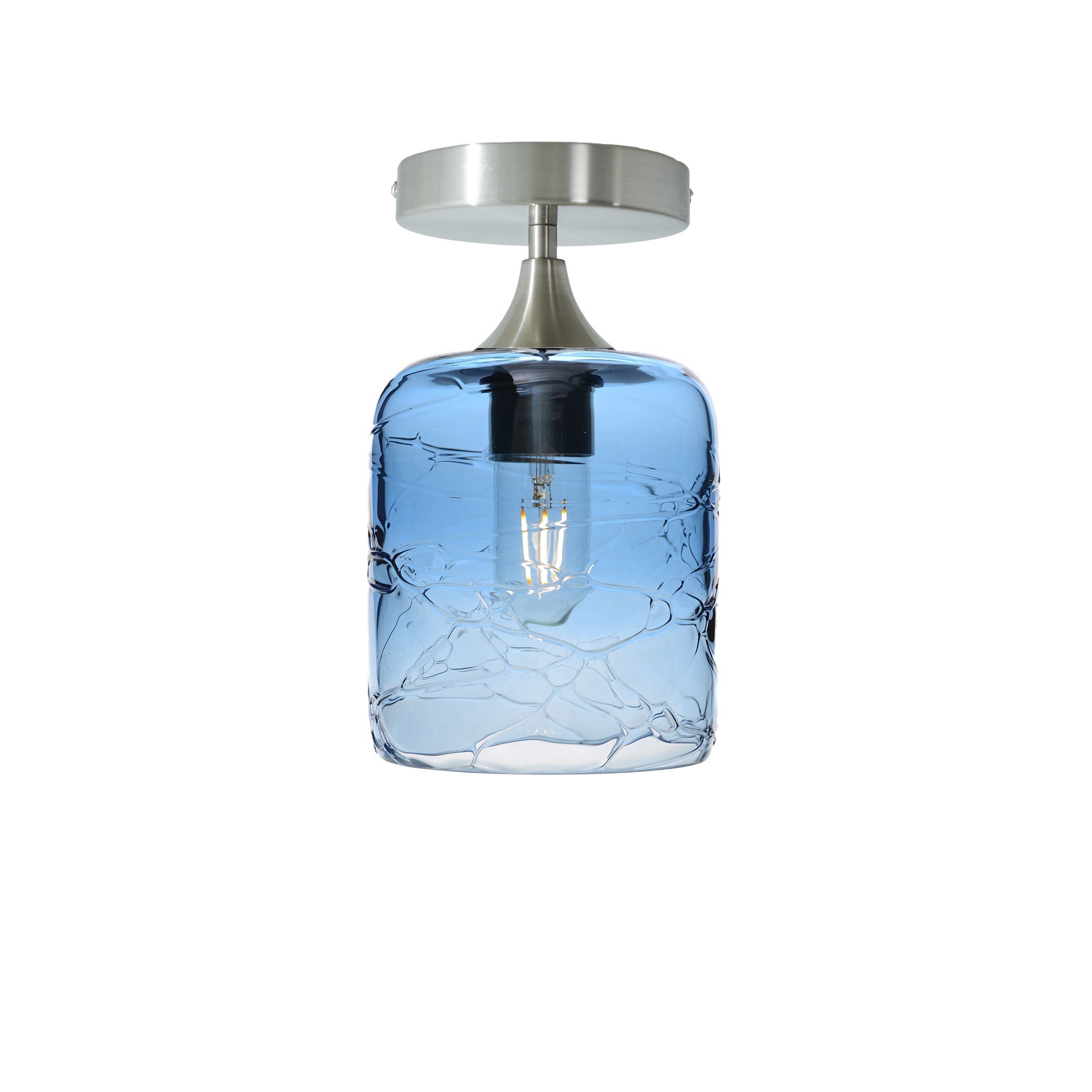 603 Semi-Flush-Bicycle Glass Co - Hotshop-Spun-Steel Blue-Brushed Nickel-Bicycle Glass Co