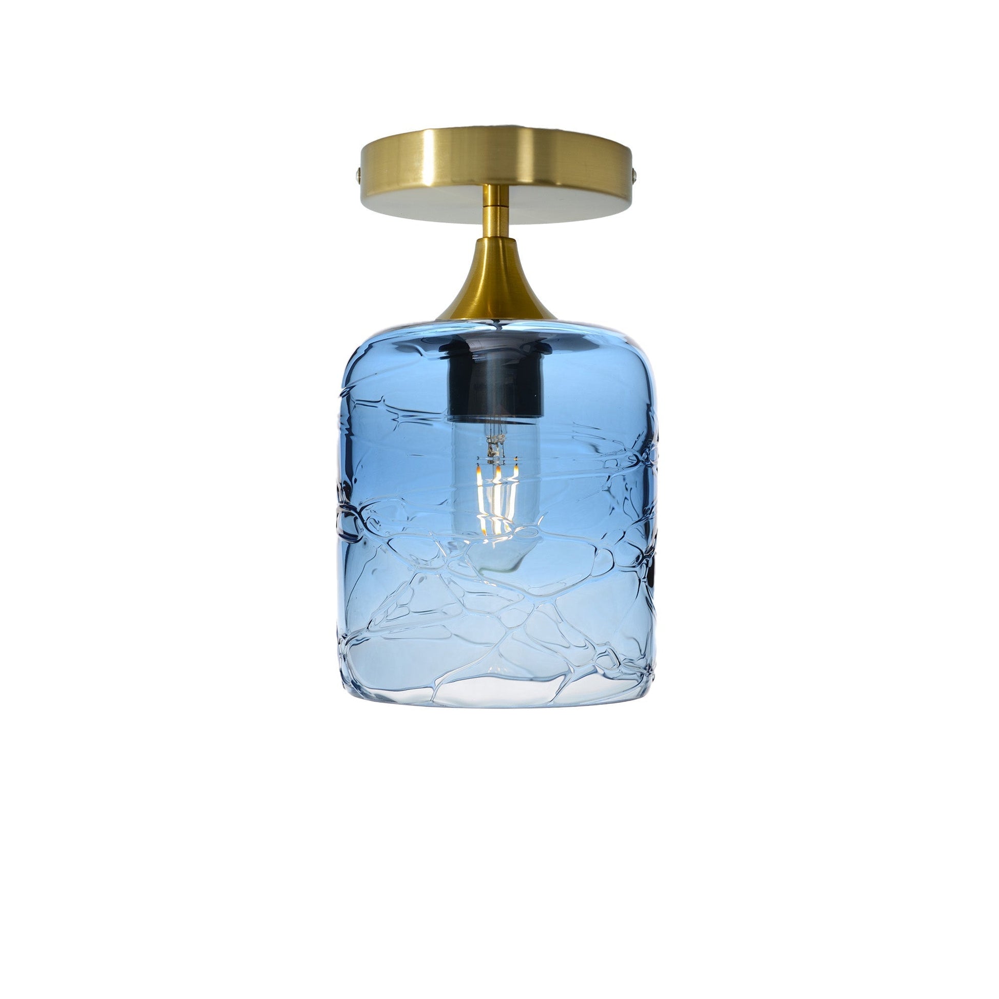 603 Semi-Flush-Bicycle Glass Co - Hotshop-Spun-Steel Blue-Polished Brass-Bicycle Glass Co