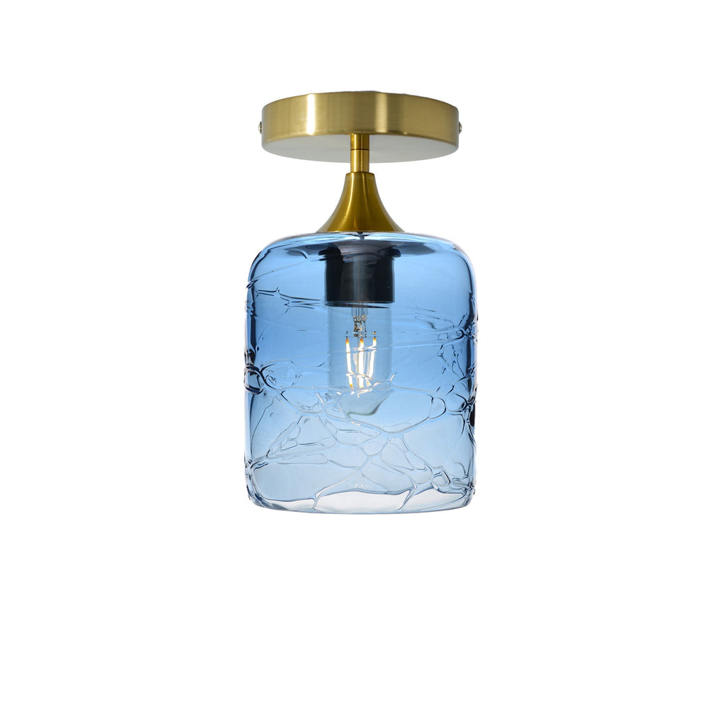603 Semi-Flush-Bicycle Glass Co - Hotshop-Spun-Steel Blue-Polished Brass-Bicycle Glass Co