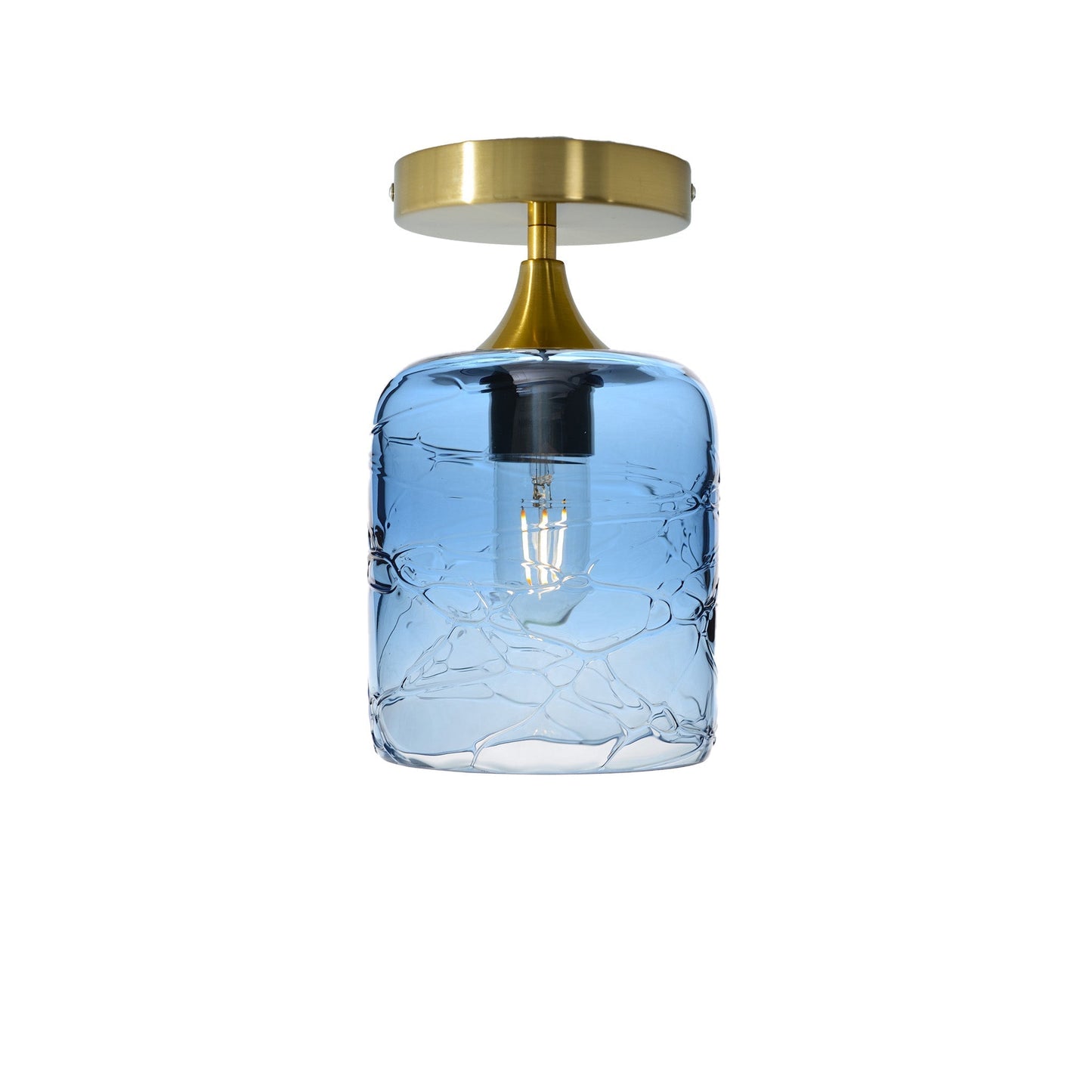 603 Semi-Flush-Bicycle Glass Co - Hotshop-Spun-Steel Blue-Polished Brass-Bicycle Glass Co