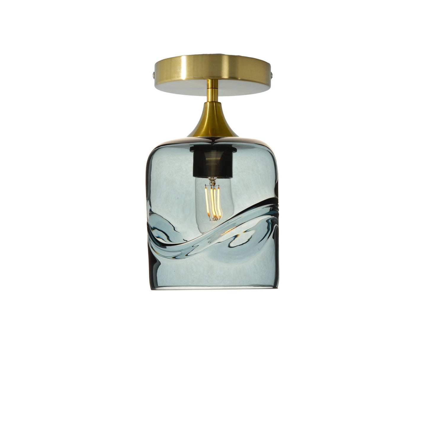 603 Semi-Flush-Bicycle Glass Co - Hotshop-Swell-Slate Gray-Polished Brass-Bicycle Glass Co