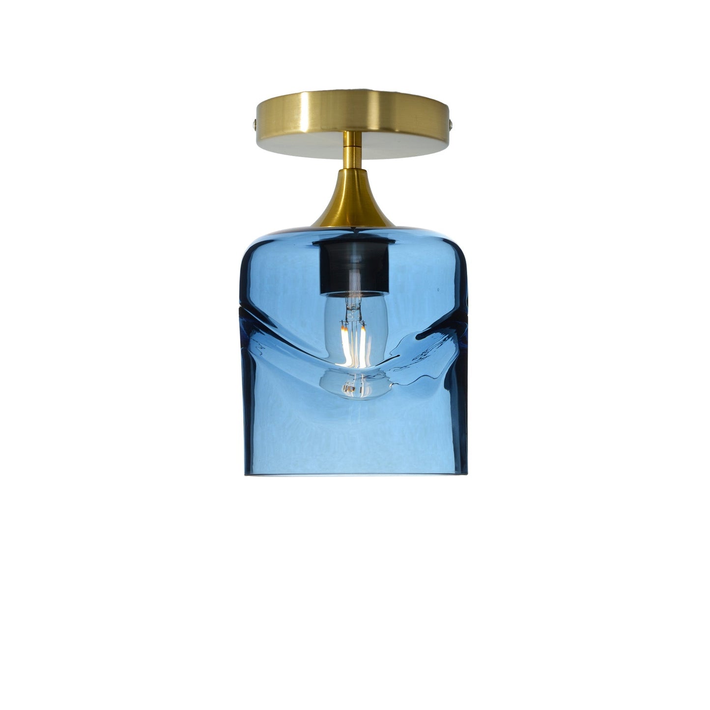 603 Semi-Flush-Bicycle Glass Co - Hotshop-Swell-Steel Blue-Polished Brass-Bicycle Glass Co