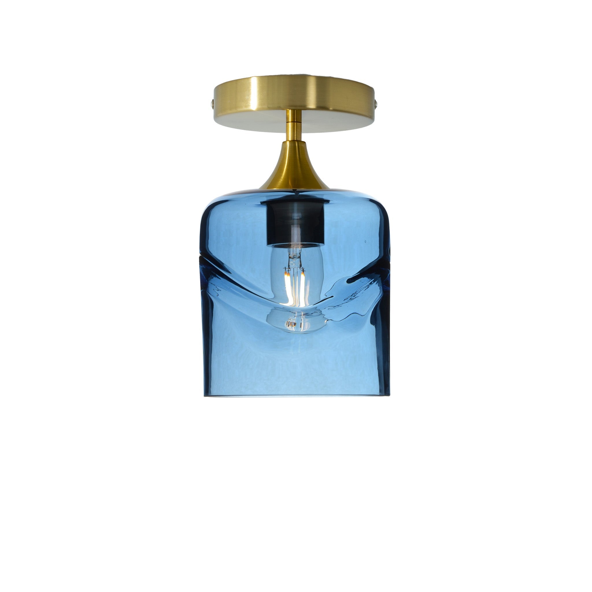 603 Semi-Flush-Bicycle Glass Co - Hotshop-Swell-Steel Blue-Polished Brass-Bicycle Glass Co