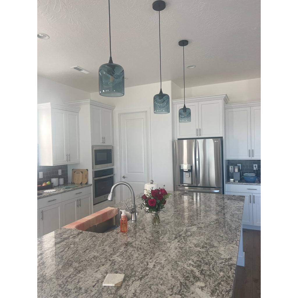 603 Single Pendant Light-Pendant Light-Bicycle Glass Co-Matte Black - 8ft Cord-Lunar-Steel Blue-Bicycle Glass Co