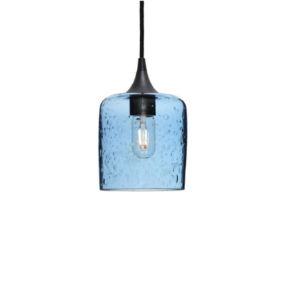 603 Single Pendant Light-Bicycle Glass Co-Antique Bronze 15ft Cord + Track Mount-Lunar-Steel Blue-Bicycle Glass Co