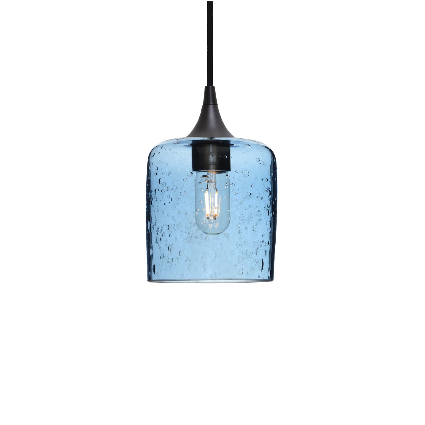 603 Single Pendant Light-Bicycle Glass Co-Antique Bronze 15ft Cord + Track Mount-Lunar-Steel Blue-Bicycle Glass Co
