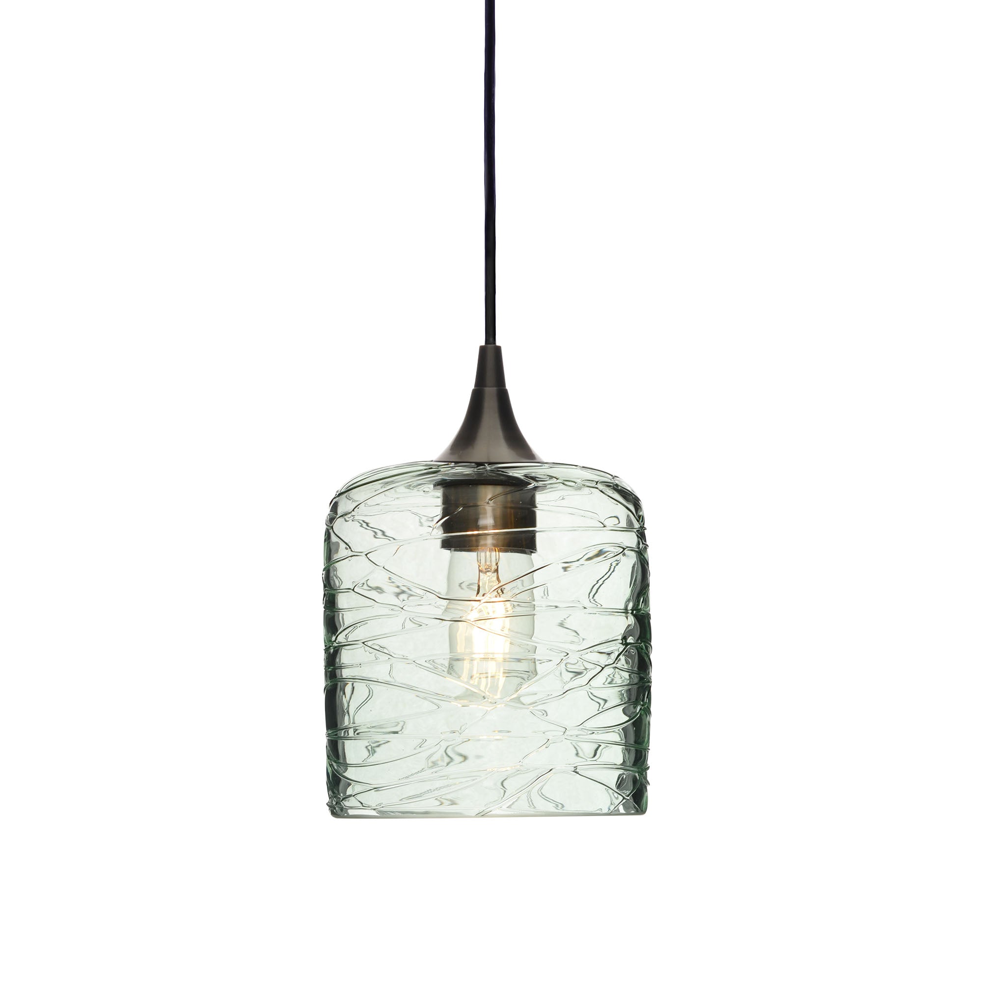 603 Single Pendant Light-Bicycle Glass Co-Antique Bronze 15ft Cord + Track Mount-Spun-Eco Clear-Bicycle Glass Co