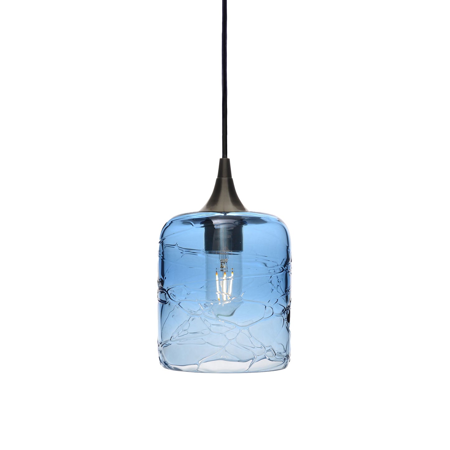603 Single Pendant Light-Bicycle Glass Co-Antique Bronze 15ft Cord + Track Mount-Spun-Steel Blue-Bicycle Glass Co