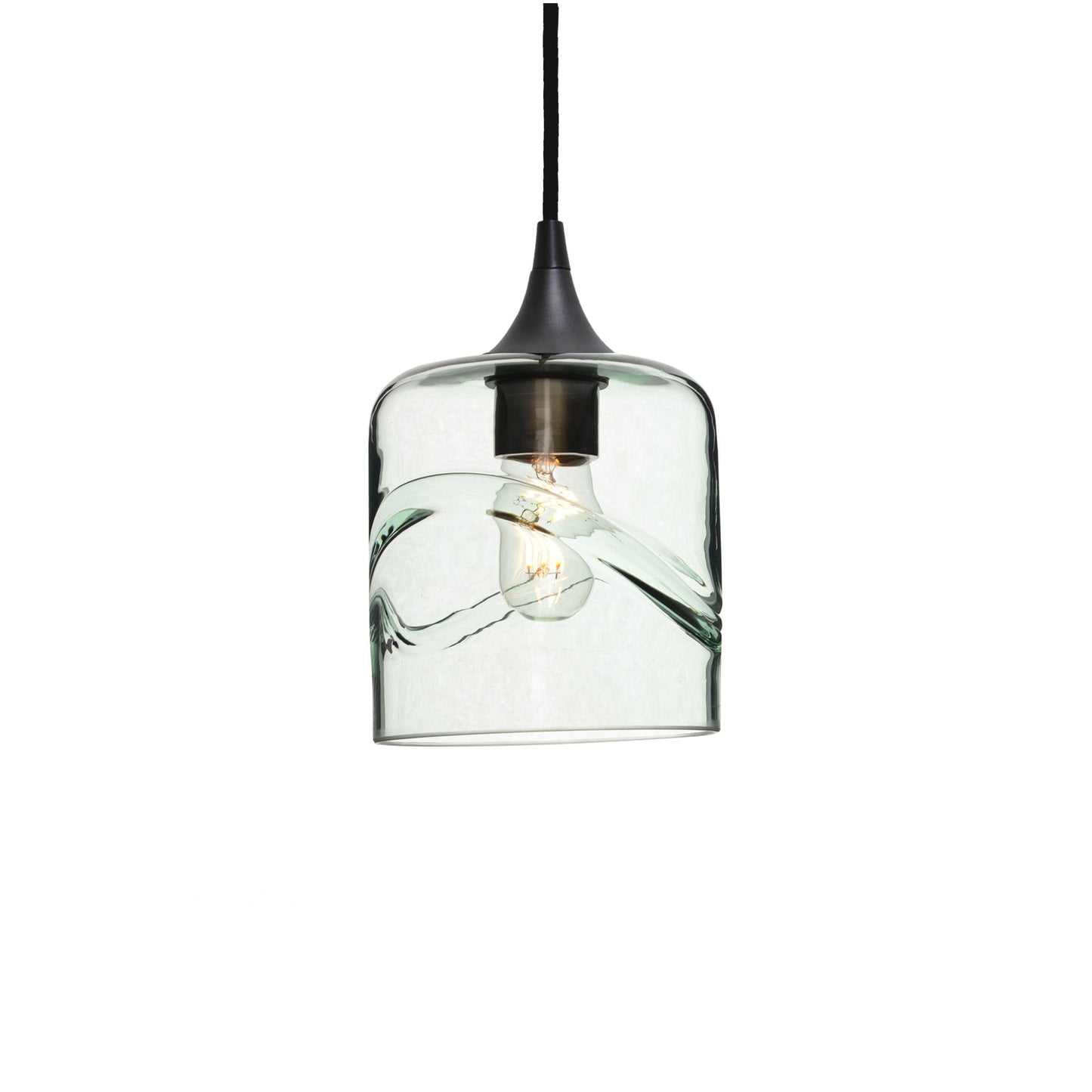 603 Single Pendant Light-Bicycle Glass Co-Antique Bronze 15ft Cord + Track Mount-Swell-Eco Clear-Bicycle Glass Co