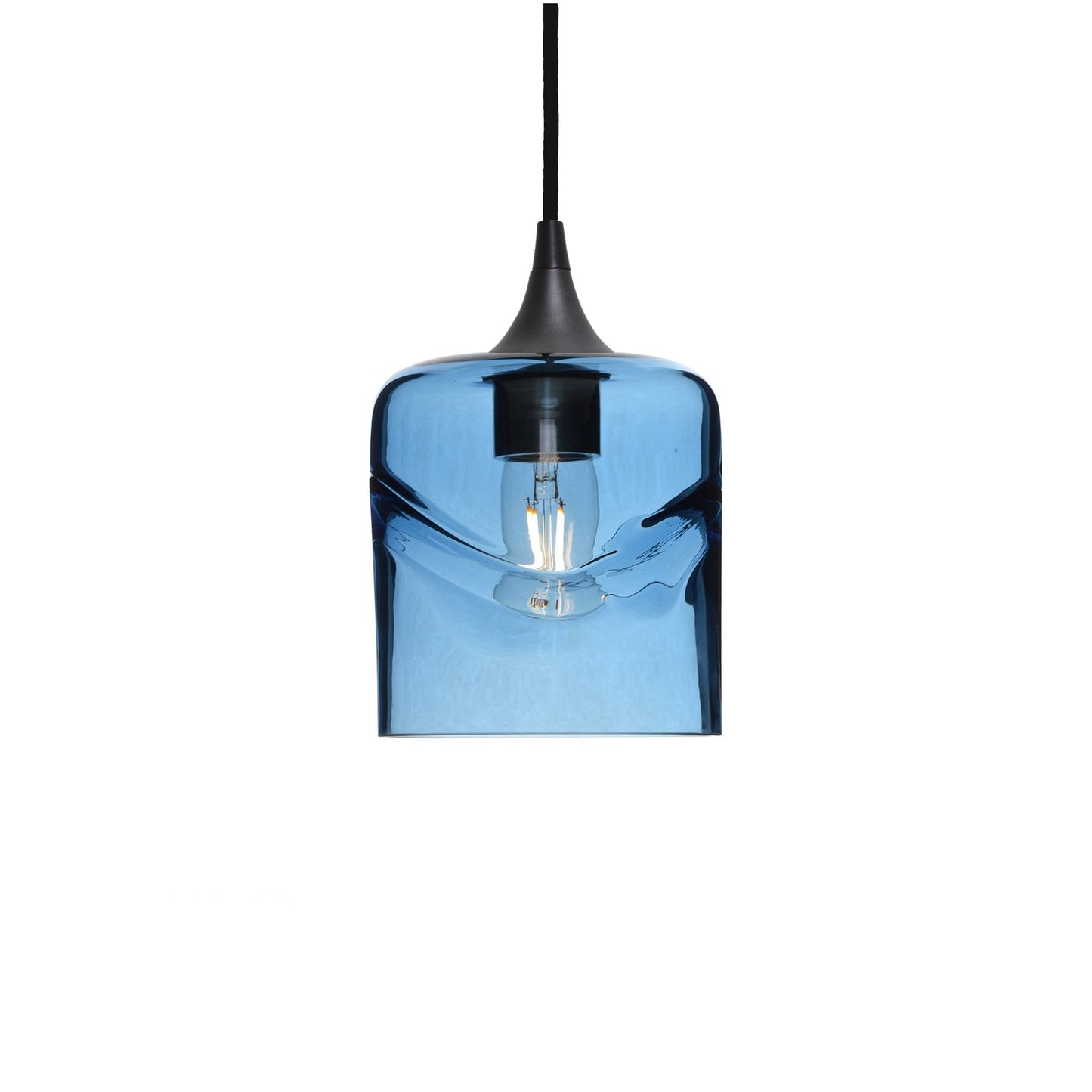 603 Single Pendant Light-Bicycle Glass Co-Antique Bronze 15ft Cord + Track Mount-Swell-Steel Blue-Bicycle Glass Co