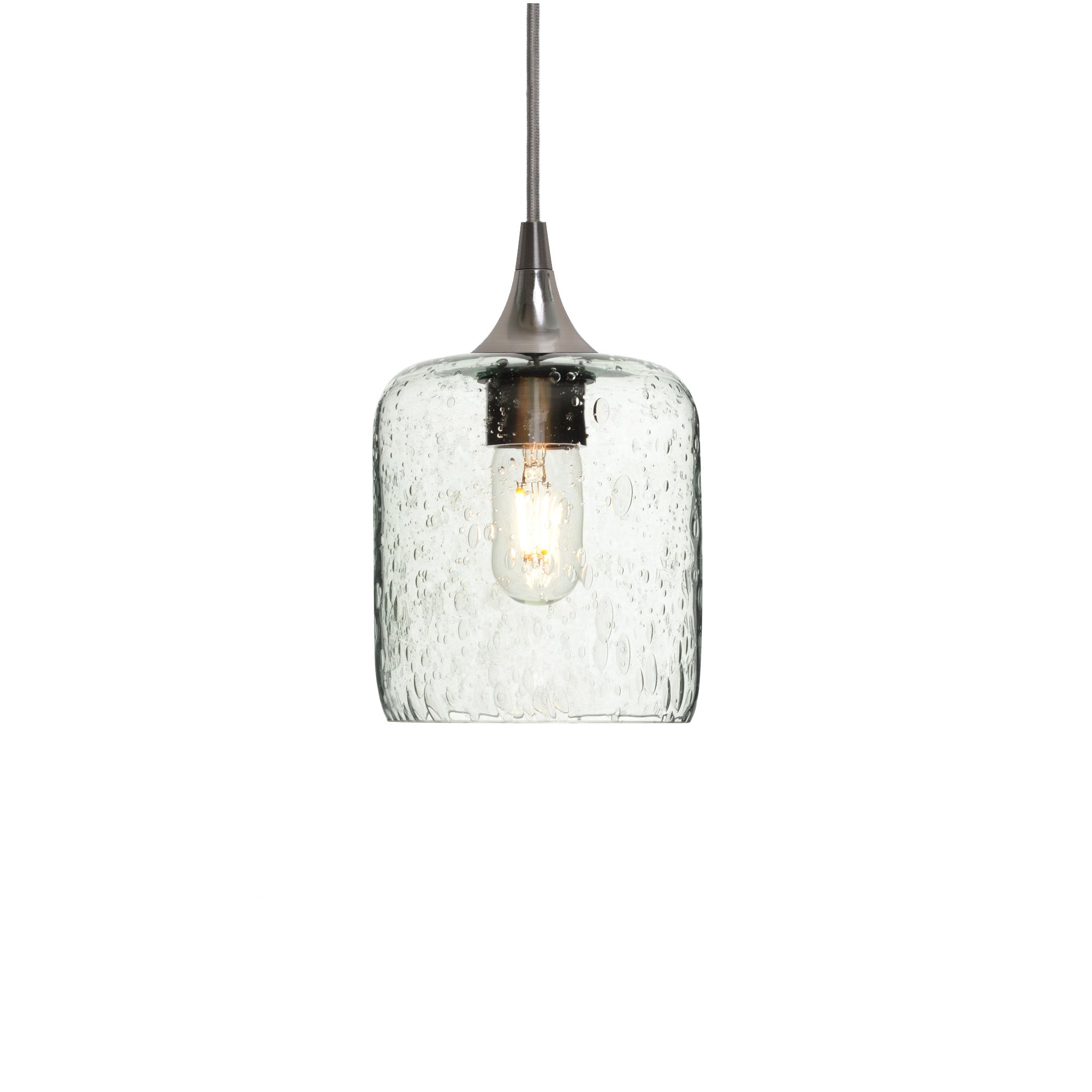 603 Single Pendant Light-Bicycle Glass Co-Brushed Nickel 15ft Cord + Track Mount-Lunar-Eco Clear-Bicycle Glass Co