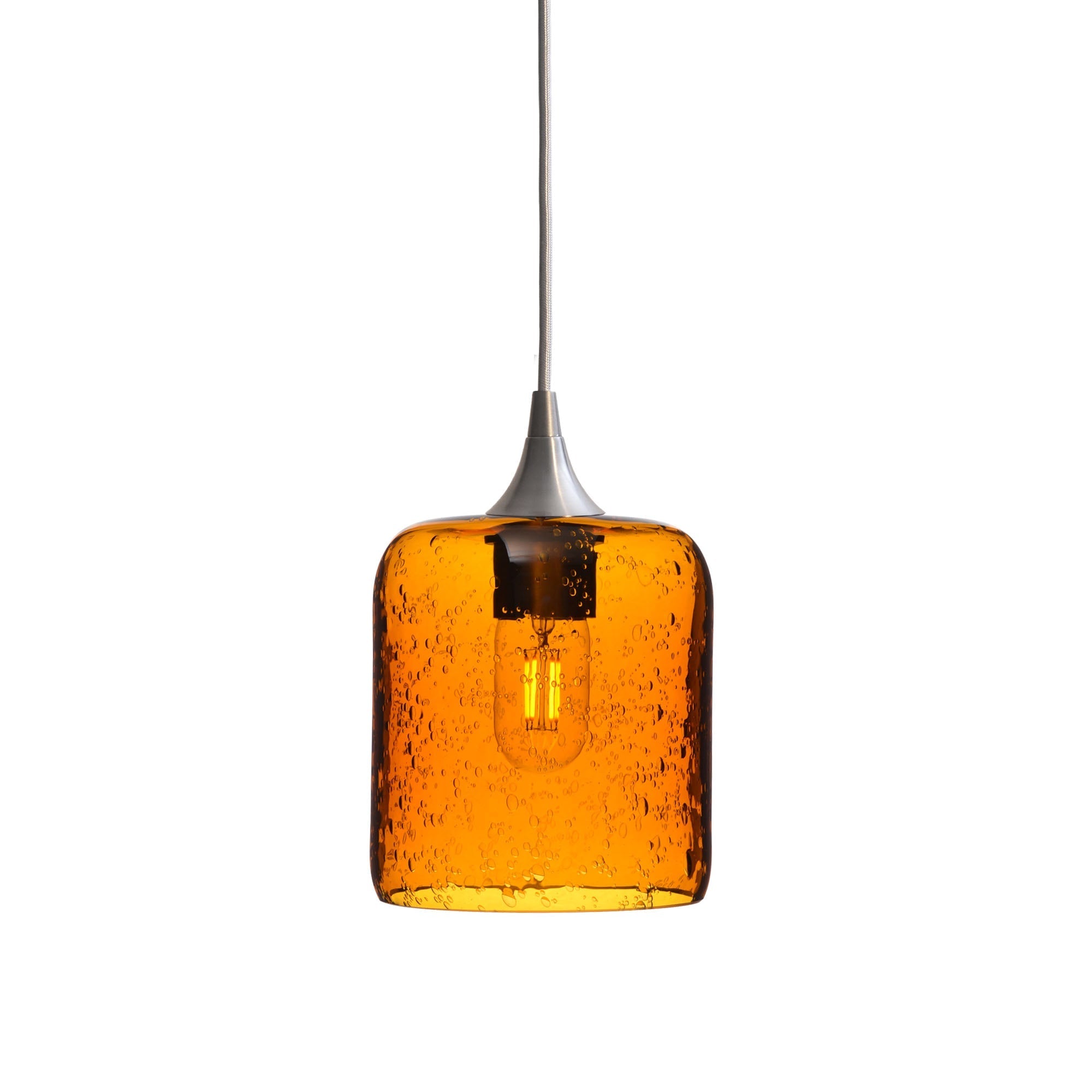 603 Single Pendant Light-Bicycle Glass Co-Brushed Nickel 15ft Cord + Track Mount-Lunar-Golden Amber-Bicycle Glass Co
