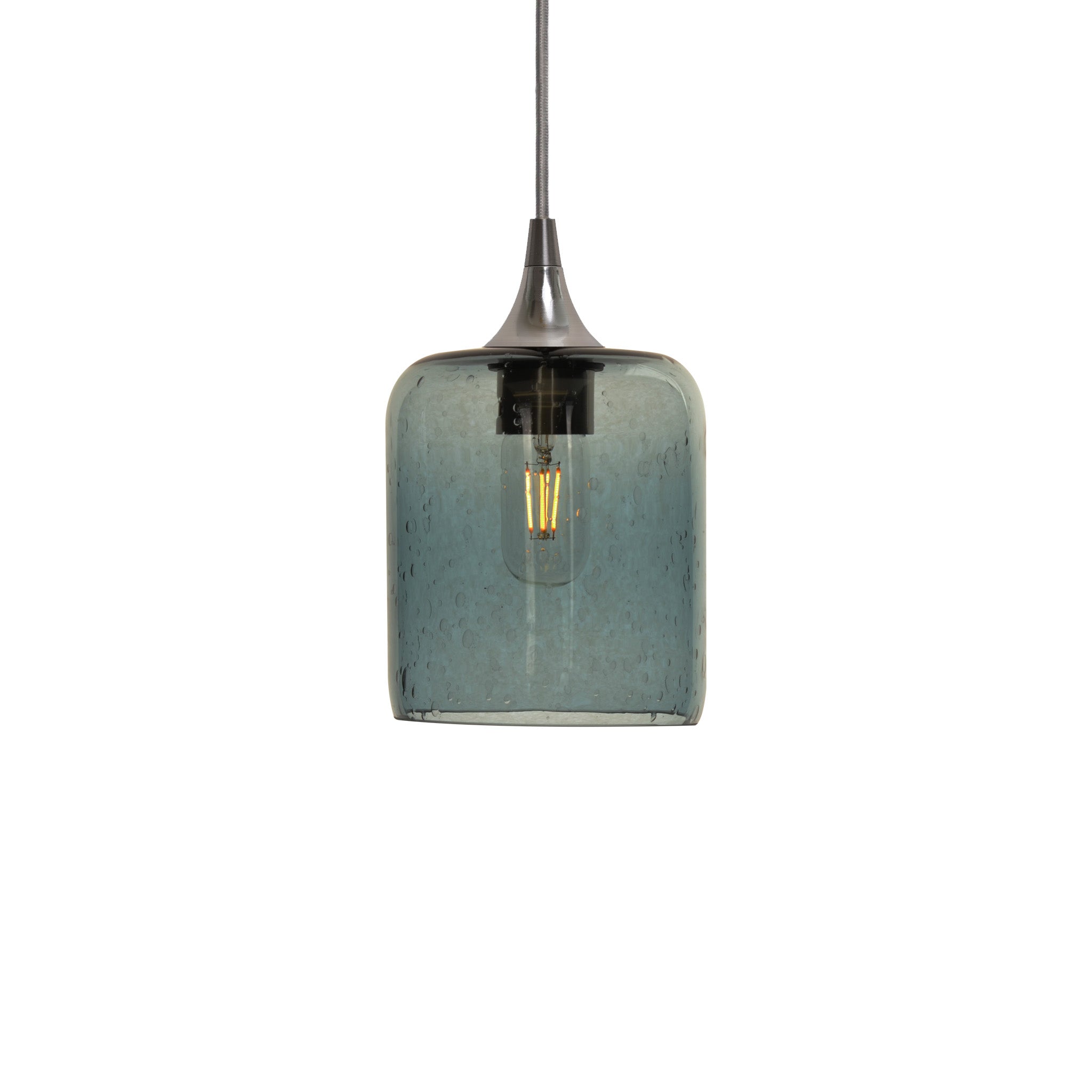 603 Single Pendant Light-Bicycle Glass Co-Brushed Nickel 15ft Cord + Track Mount-Lunar-Slate Gray-Bicycle Glass Co