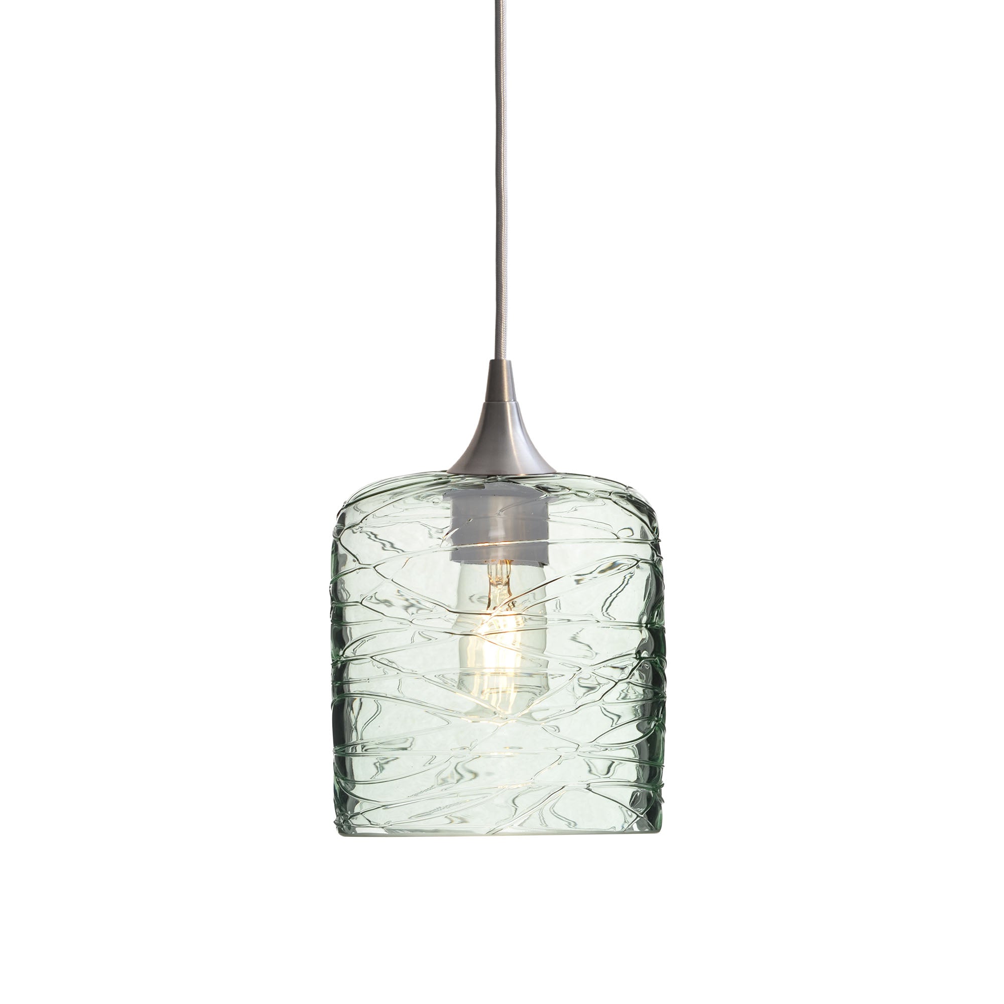 603 Single Pendant Light-Bicycle Glass Co-Brushed Nickel 15ft Cord + Track Mount-Spun-Eco Clear-Bicycle Glass Co