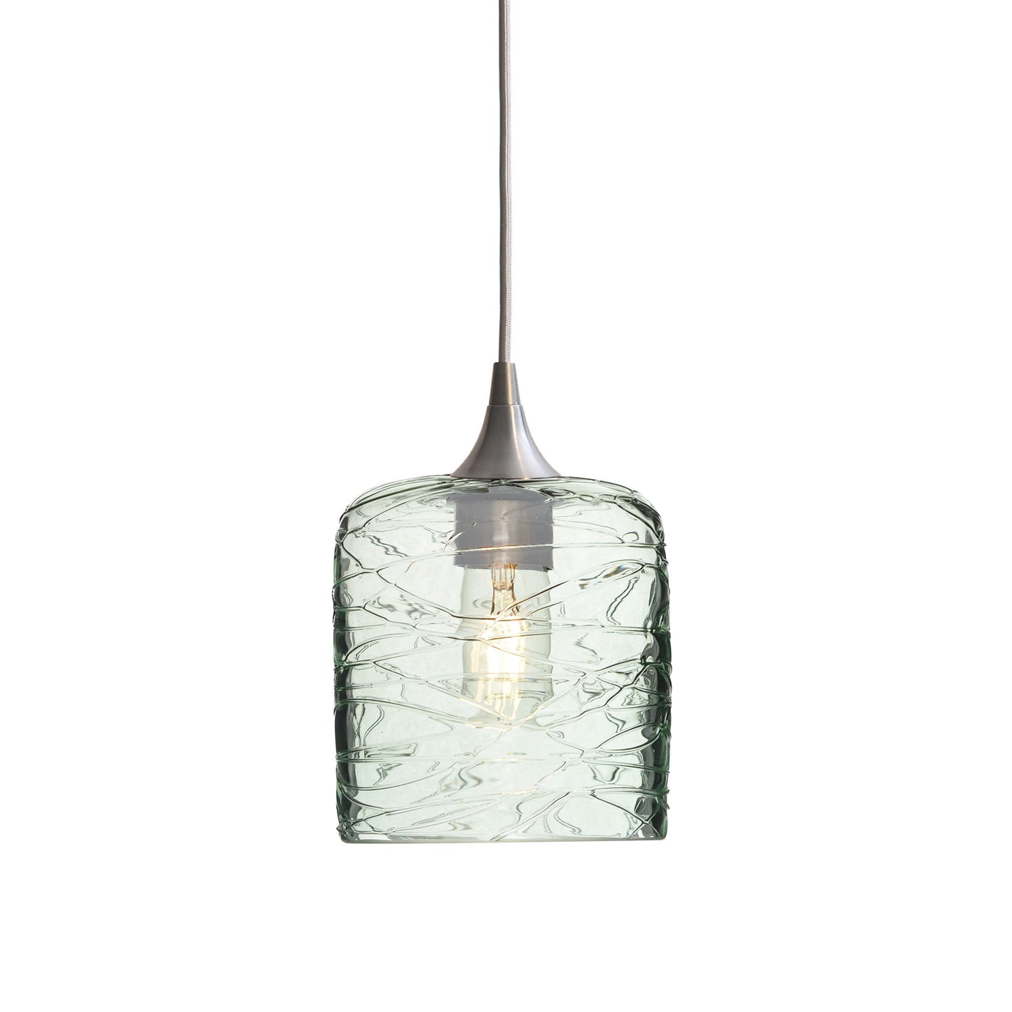 603 Single Pendant Light-Bicycle Glass Co-Brushed Nickel 15ft Cord + Track Mount-Spun-Eco Clear-Bicycle Glass Co
