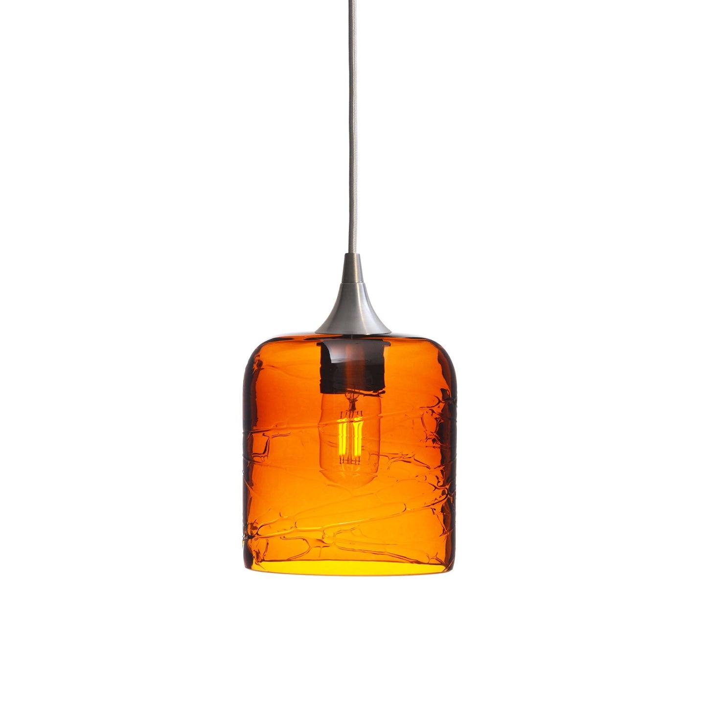 603 Single Pendant Light-Bicycle Glass Co-Brushed Nickel 15ft Cord + Track Mount-Spun-Golden Amber-Bicycle Glass Co