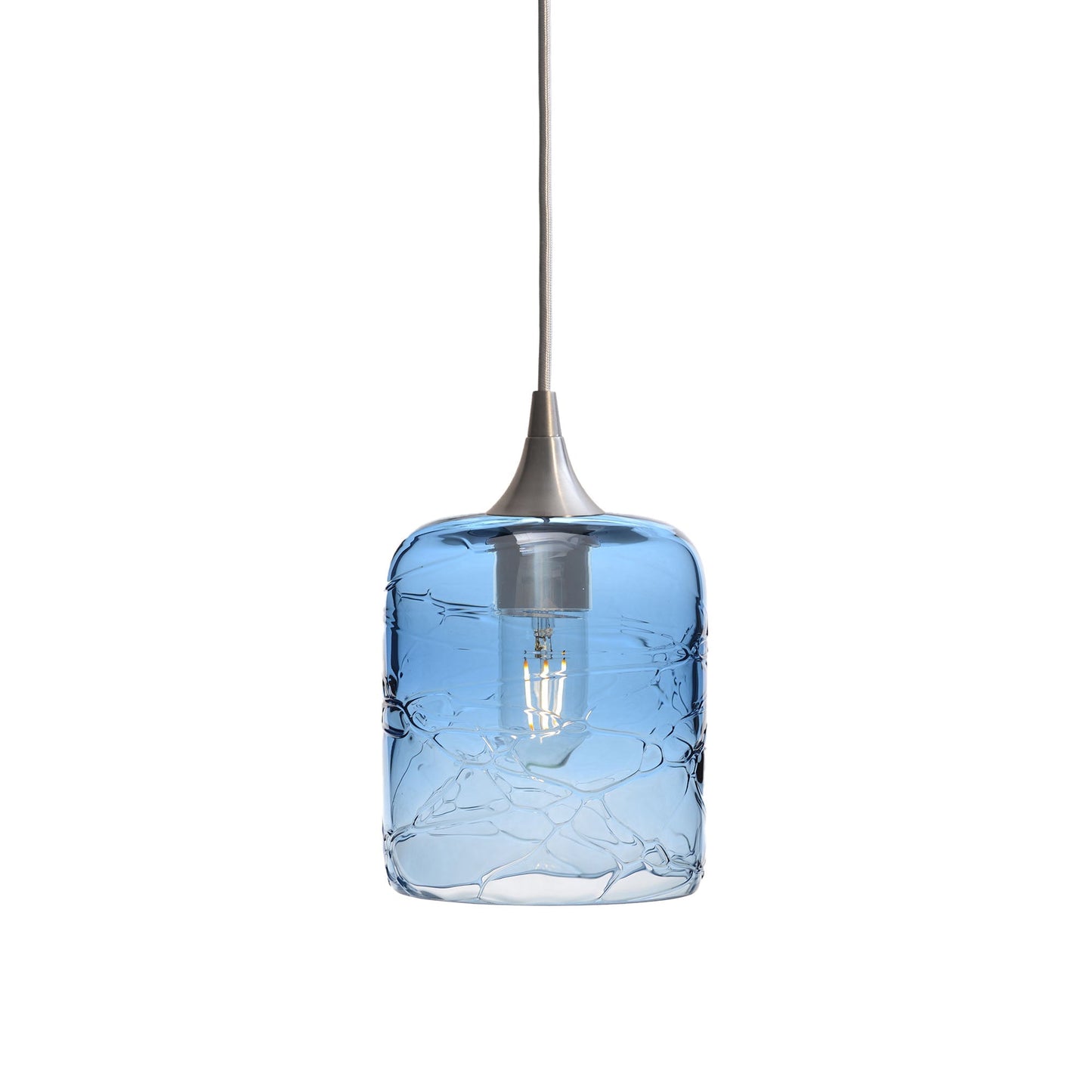 603 Single Pendant Light-Bicycle Glass Co-Brushed Nickel 15ft Cord + Track Mount-Spun-Steel Blue-Bicycle Glass Co