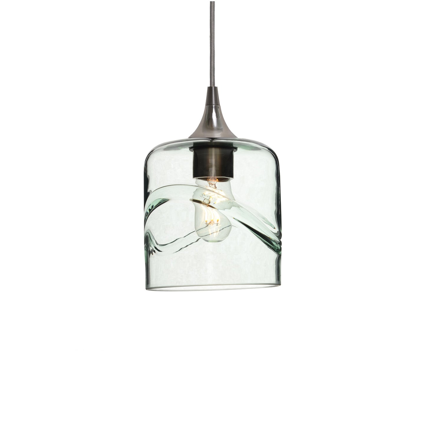 603 Single Pendant Light-Bicycle Glass Co-Brushed Nickel 15ft Cord + Track Mount-Swell-Eco Clear-Bicycle Glass Co