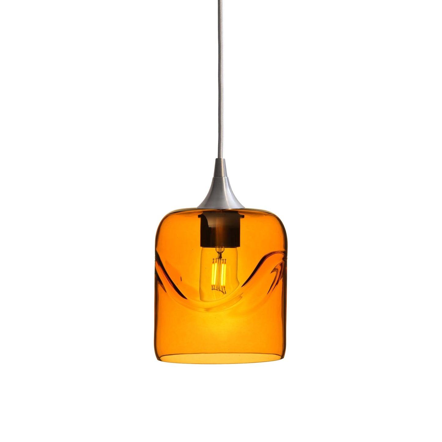 603 Single Pendant Light-Bicycle Glass Co-Brushed Nickel 15ft Cord + Track Mount-Swell-Golden Amber-Bicycle Glass Co