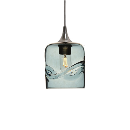 603 Single Pendant Light-Bicycle Glass Co-Brushed Nickel 15ft Cord + Track Mount-Swell-Slate Gray-Bicycle Glass Co