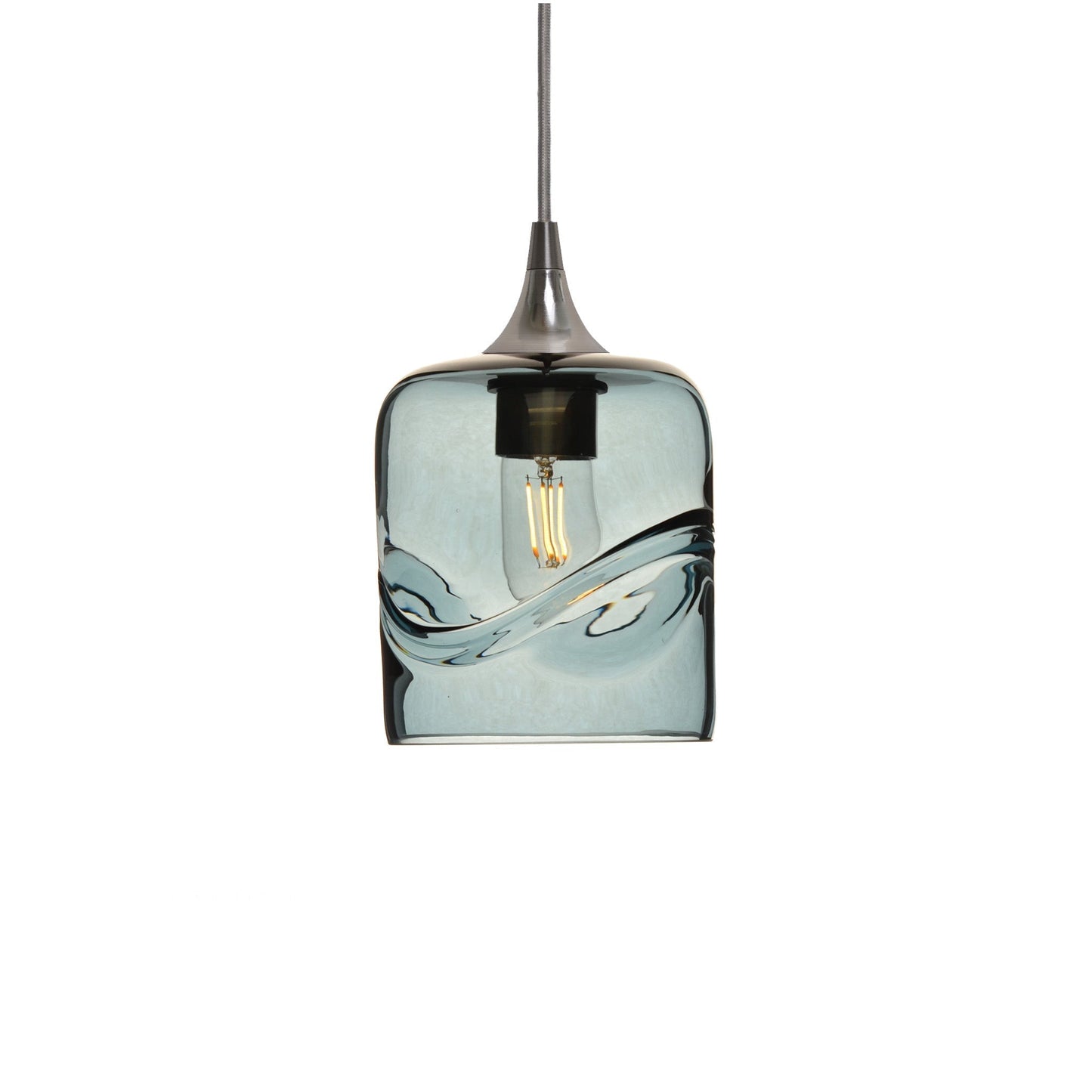 603 Single Pendant Light-Bicycle Glass Co-Brushed Nickel 15ft Cord + Track Mount-Swell-Slate Gray-Bicycle Glass Co