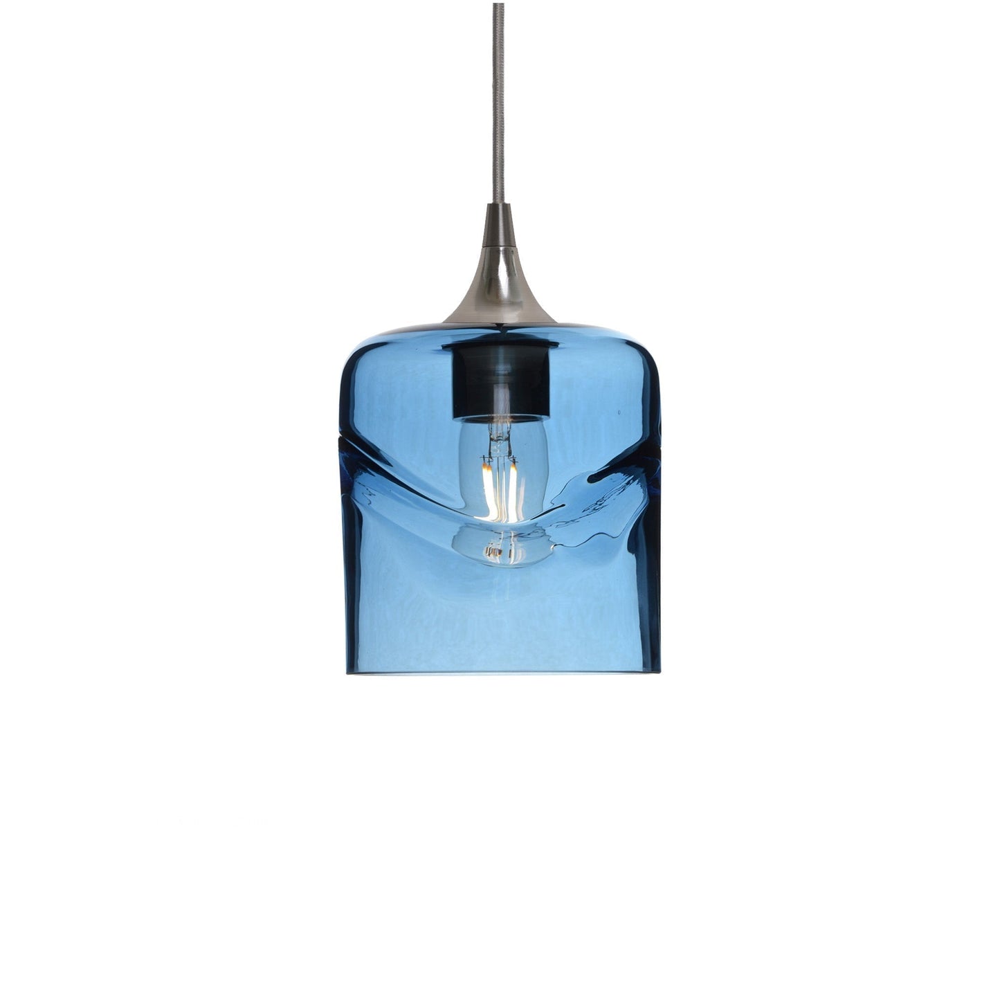 603 Single Pendant Light-Bicycle Glass Co-Brushed Nickel 15ft Cord + Track Mount-Swell-Steel Blue-Bicycle Glass Co