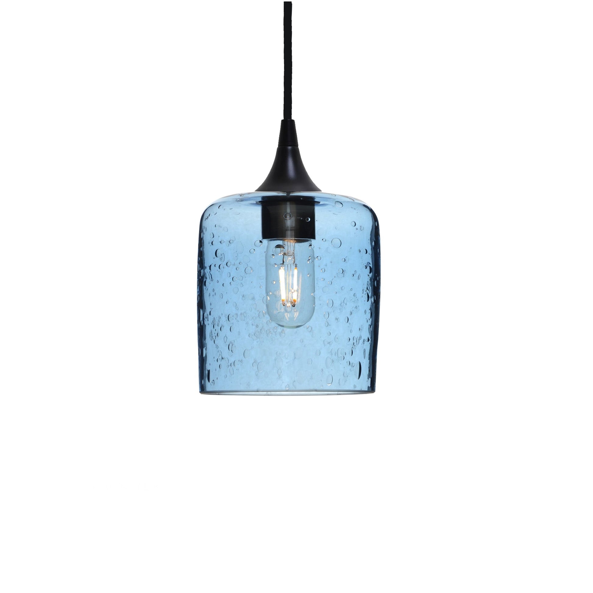 603 Single Pendant Light-Bicycle Glass Co-Matte Black 15ft Cord + Track Mount-Lunar-Steel Blue-Bicycle Glass Co