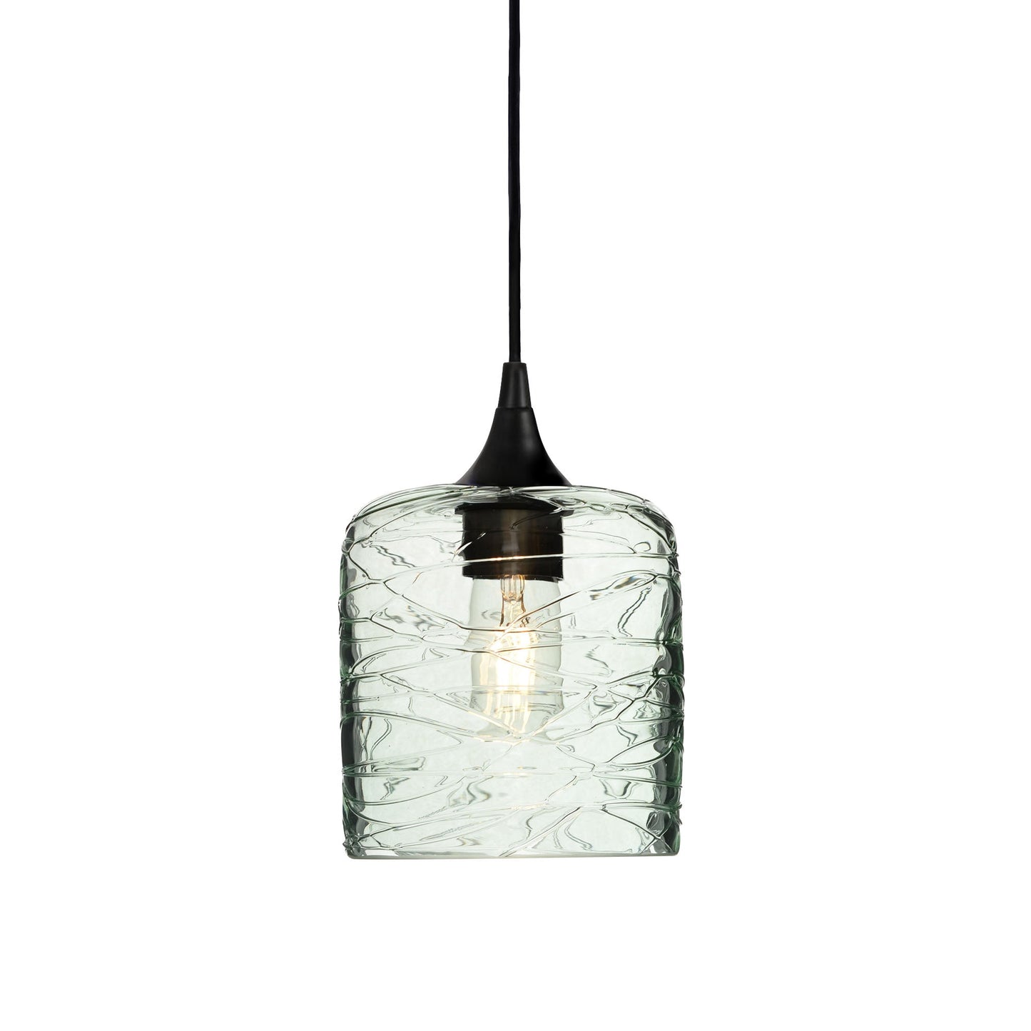 603 Single Pendant Light-Bicycle Glass Co-Matte Black 15ft Cord + Track Mount-Spun-Eco Clear-Bicycle Glass Co