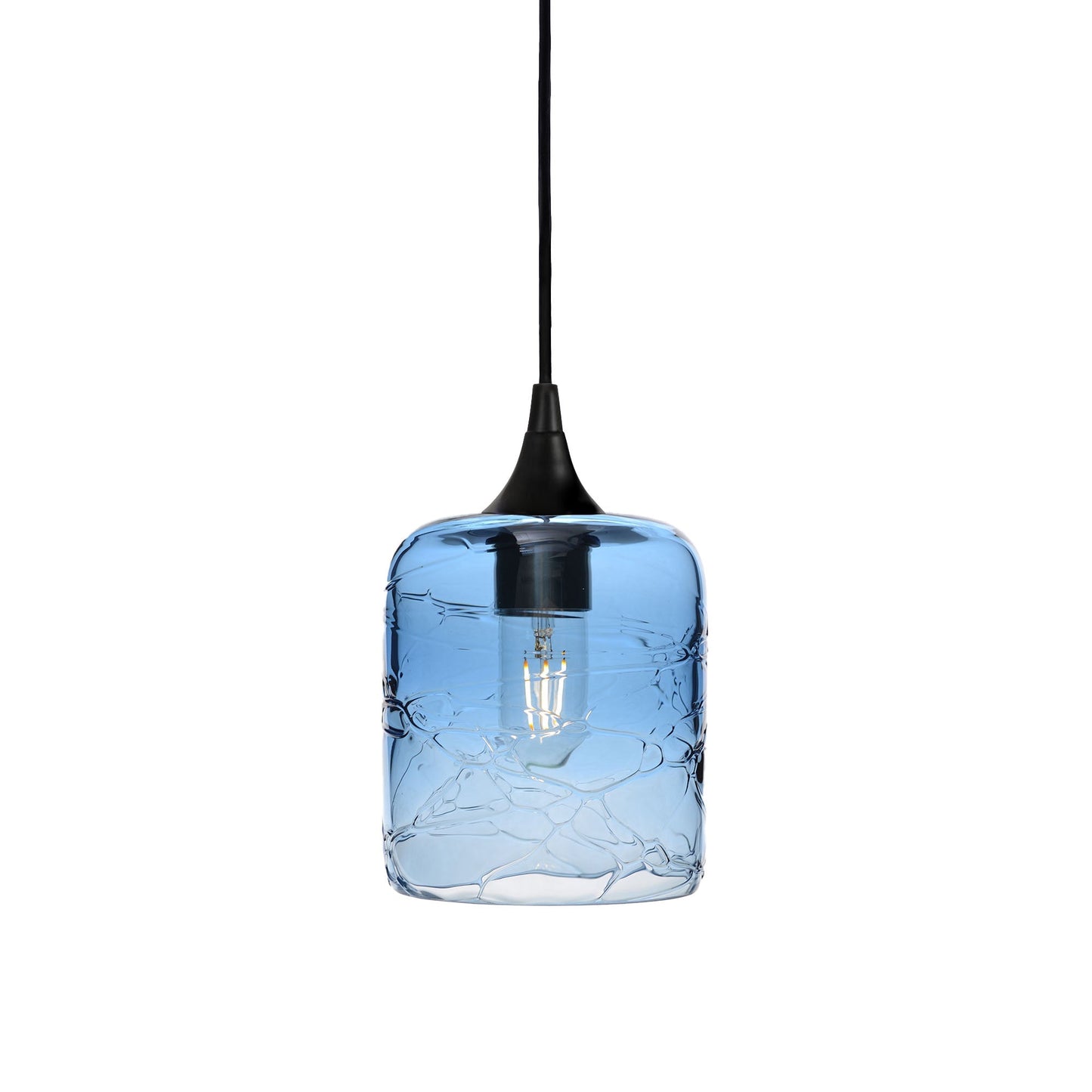 603 Single Pendant Light-Bicycle Glass Co-Matte Black 15ft Cord + Track Mount-Spun-Steel Blue-Bicycle Glass Co