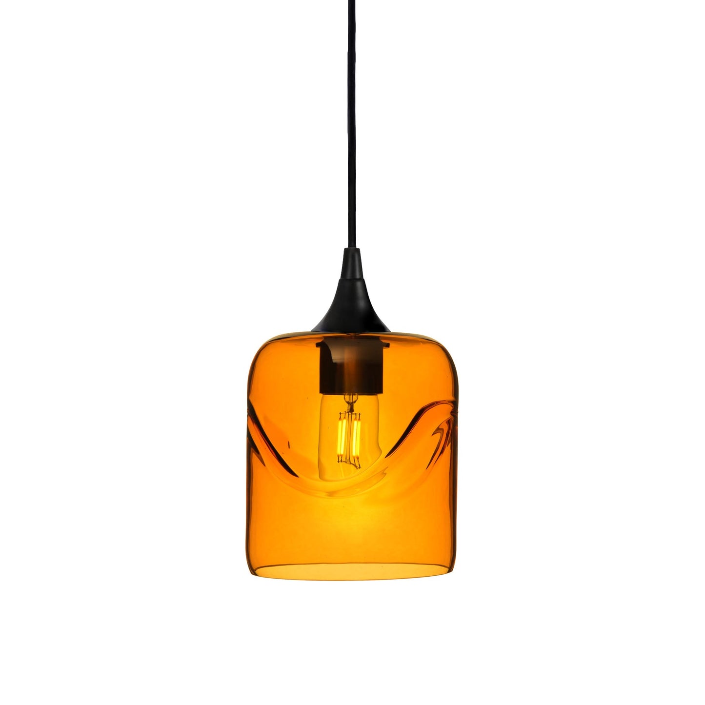 603 Single Pendant Light-Bicycle Glass Co-Matte Black 15ft Cord + Track Mount-Swell-Golden Amber-Bicycle Glass Co