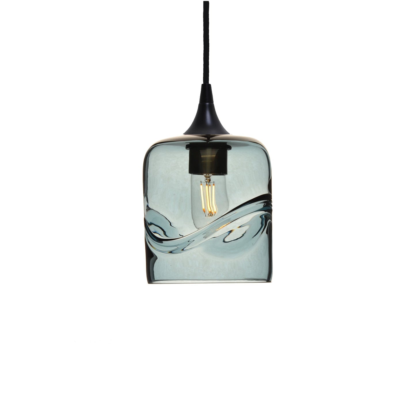 603 Single Pendant Light-Bicycle Glass Co-Matte Black 15ft Cord + Track Mount-Swell-Slate Gray-Bicycle Glass Co