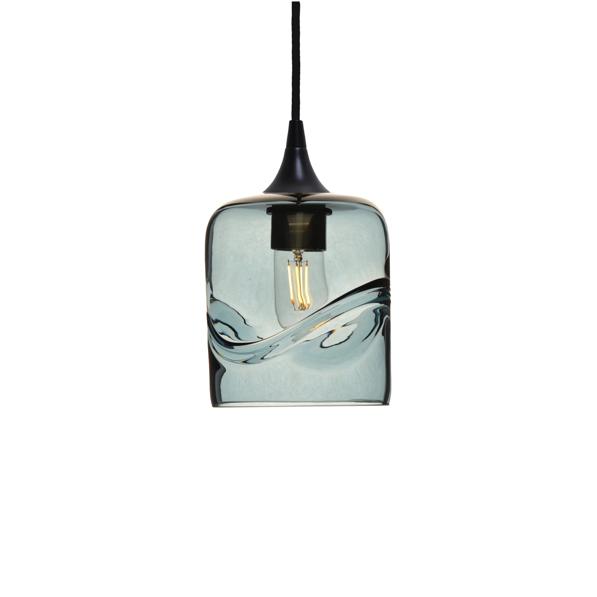 603 Single Pendant Light-Bicycle Glass Co-Matte Black 15ft Cord + Track Mount-Swell-Slate Gray-Bicycle Glass Co