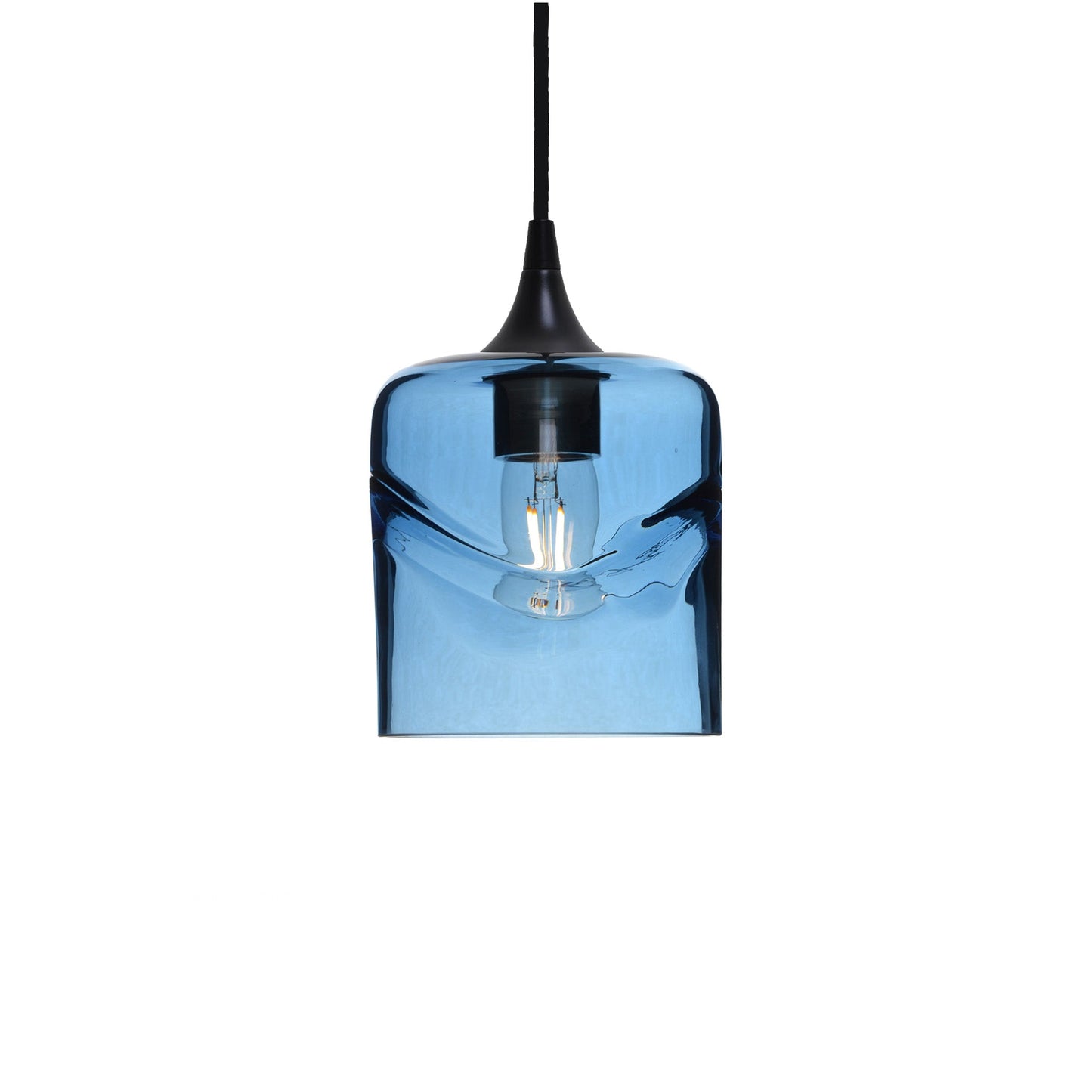 603 Single Pendant Light-Bicycle Glass Co-Matte Black 15ft Cord + Track Mount-Swell-Steel Blue-Bicycle Glass Co