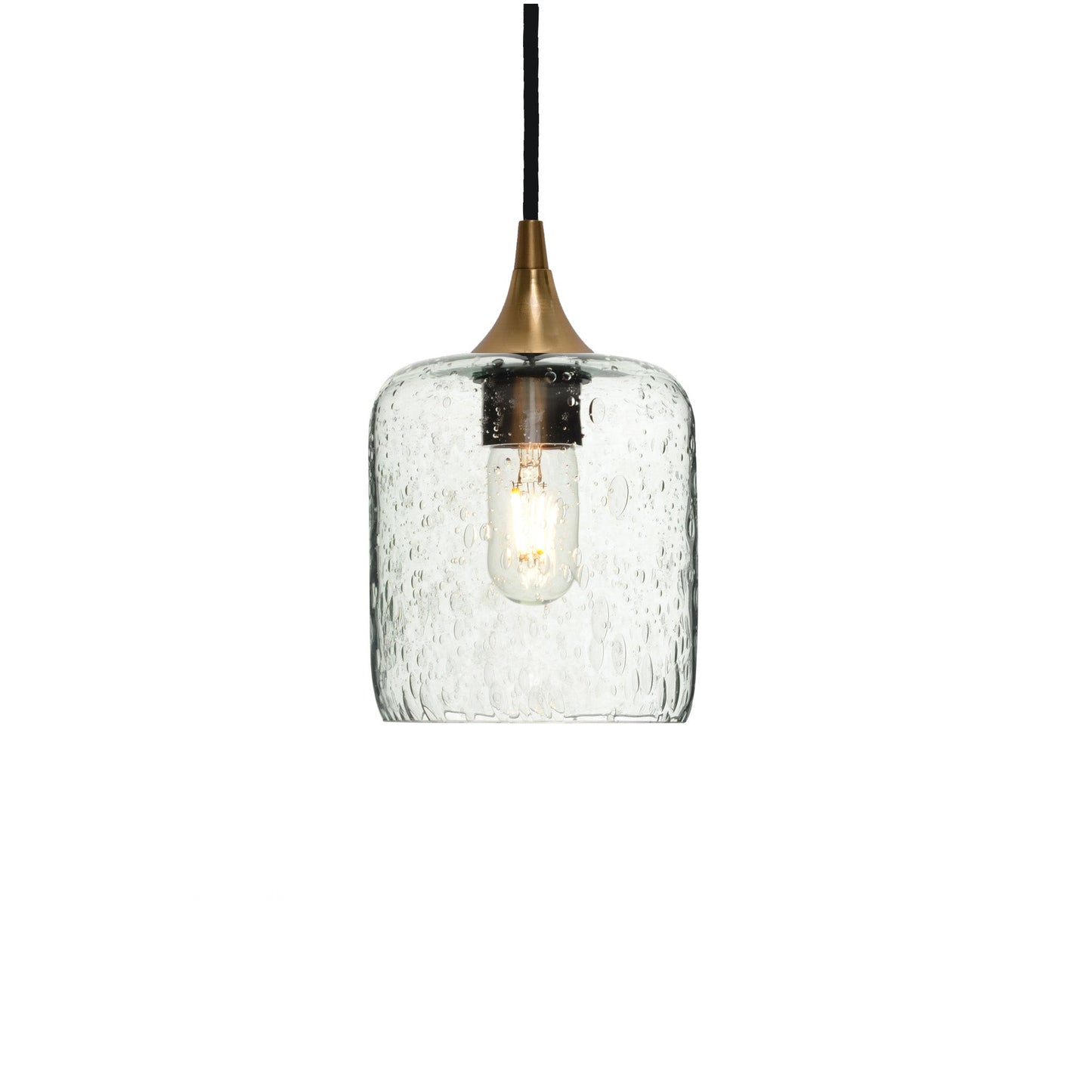 603 Single Pendant Light-Bicycle Glass Co-Polished Brass 15ft Cord + Track Mount-Lunar-Eco Clear-Bicycle Glass Co