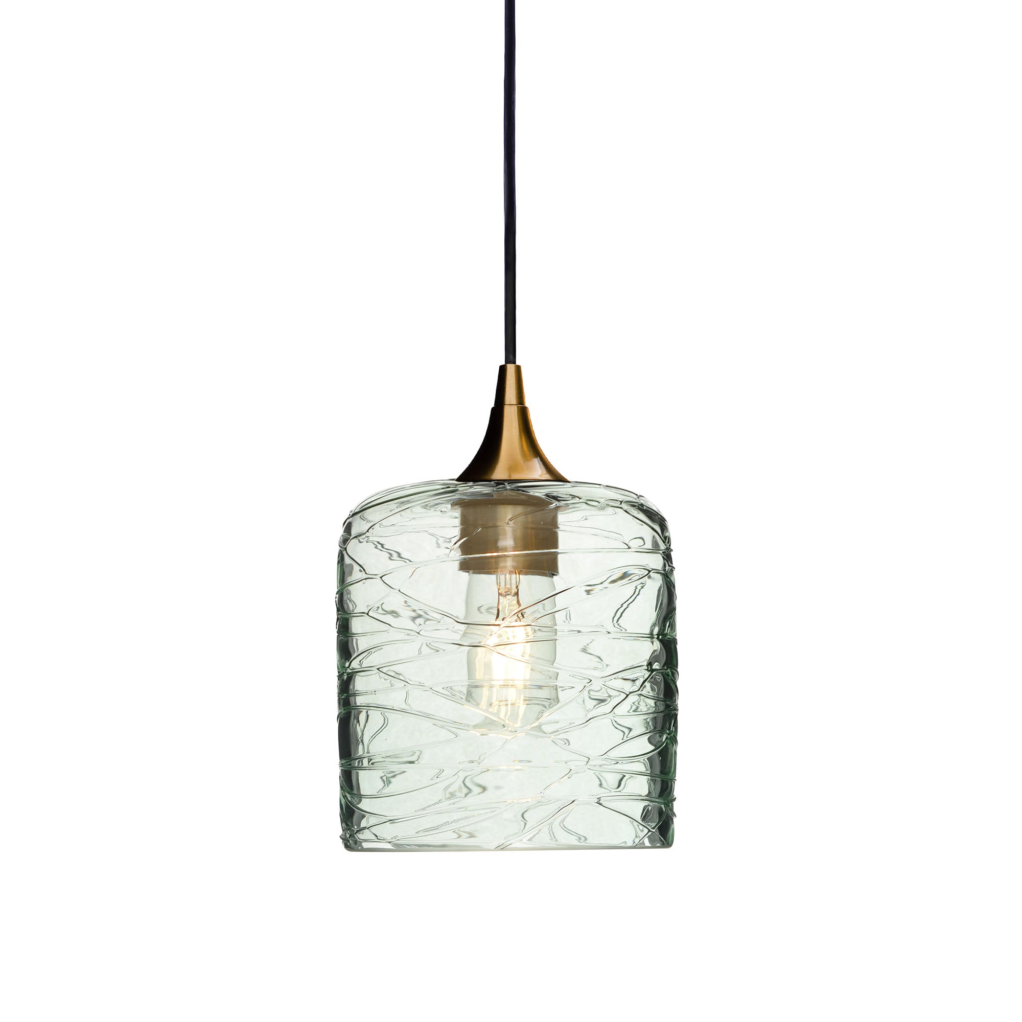 603 Single Pendant Light-Bicycle Glass Co-Polished Brass 15ft Cord + Track Mount-Spun-Eco Clear-Bicycle Glass Co