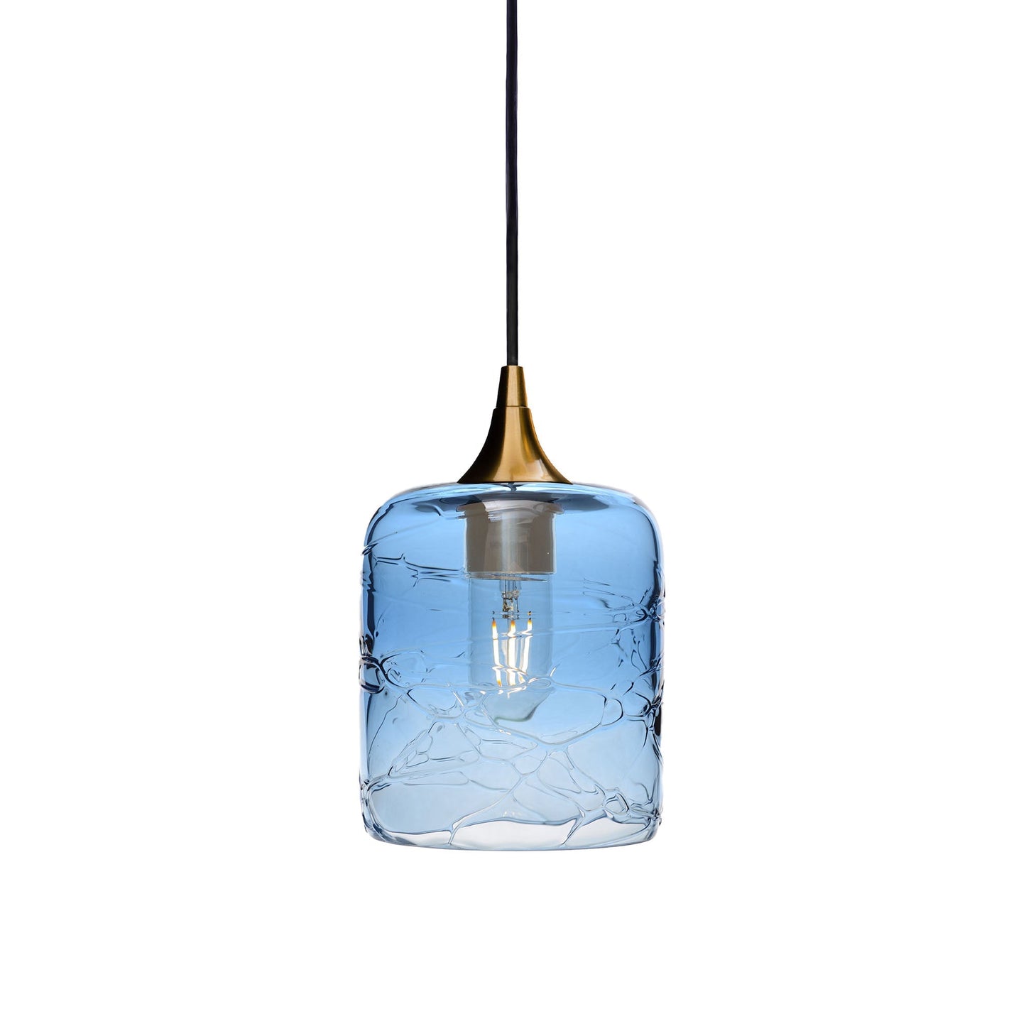 603 Single Pendant Light-Bicycle Glass Co-Polished Brass 15ft Cord + Track Mount-Spun-Steel Blue-Bicycle Glass Co
