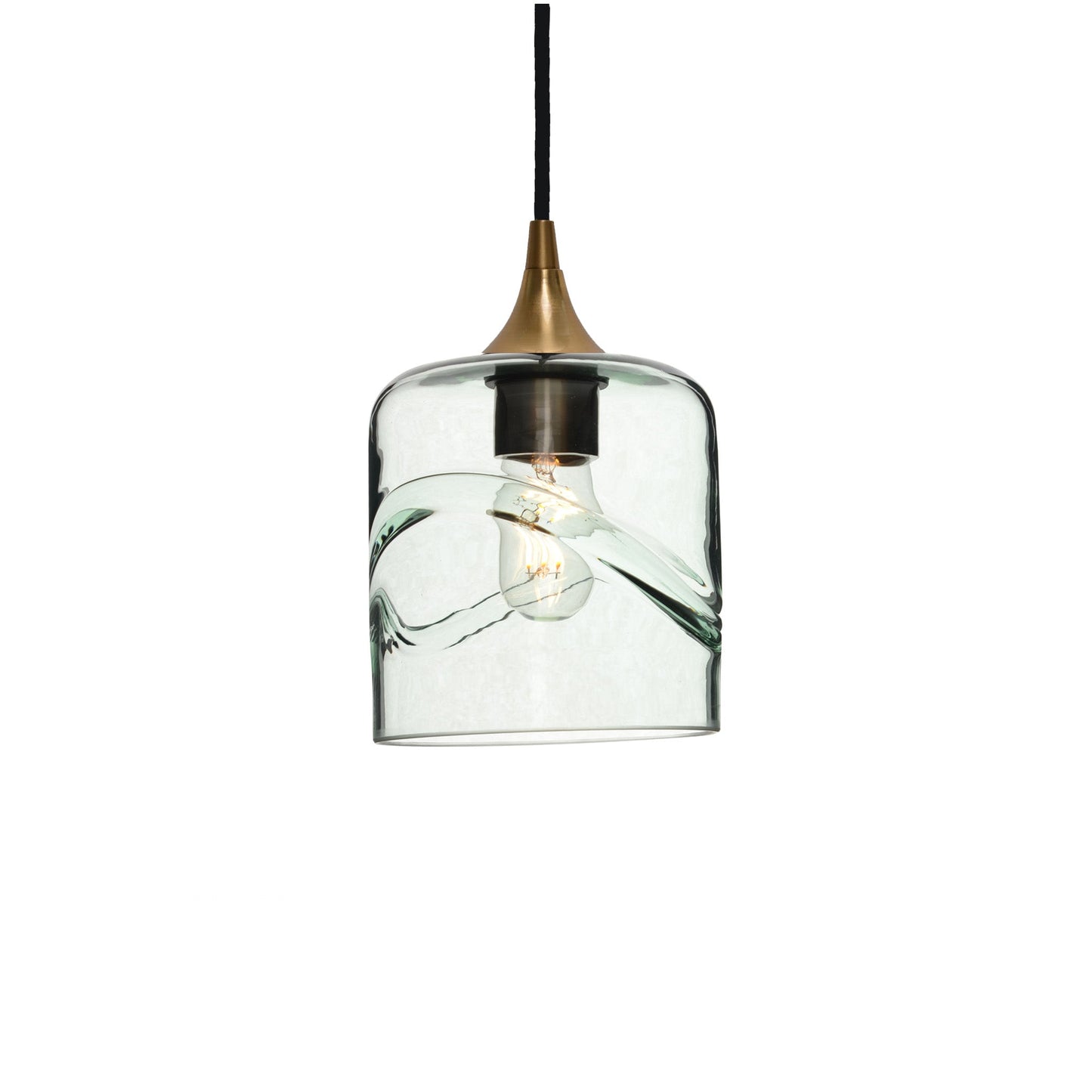 603 Single Pendant Light-Bicycle Glass Co-Polished Brass 15ft Cord + Track Mount-Swell-Eco Clear-Bicycle Glass Co
