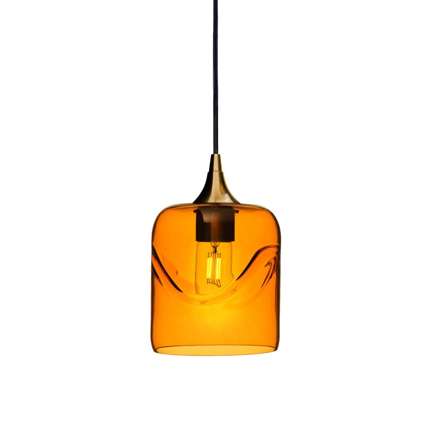 603 Single Pendant Light-Bicycle Glass Co-Polished Brass 15ft Cord + Track Mount-Swell-Golden Amber-Bicycle Glass Co