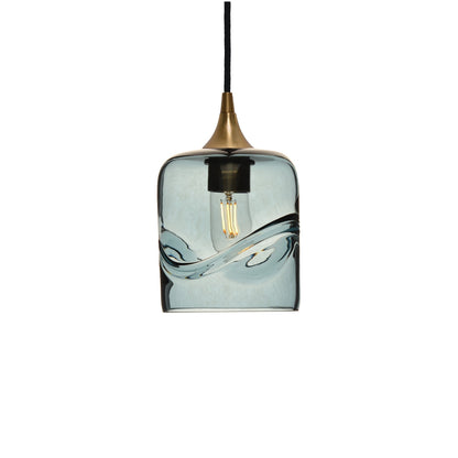 603 Single Pendant Light-Bicycle Glass Co-Polished Brass 15ft Cord + Track Mount-Swell-Slate Gray-Bicycle Glass Co