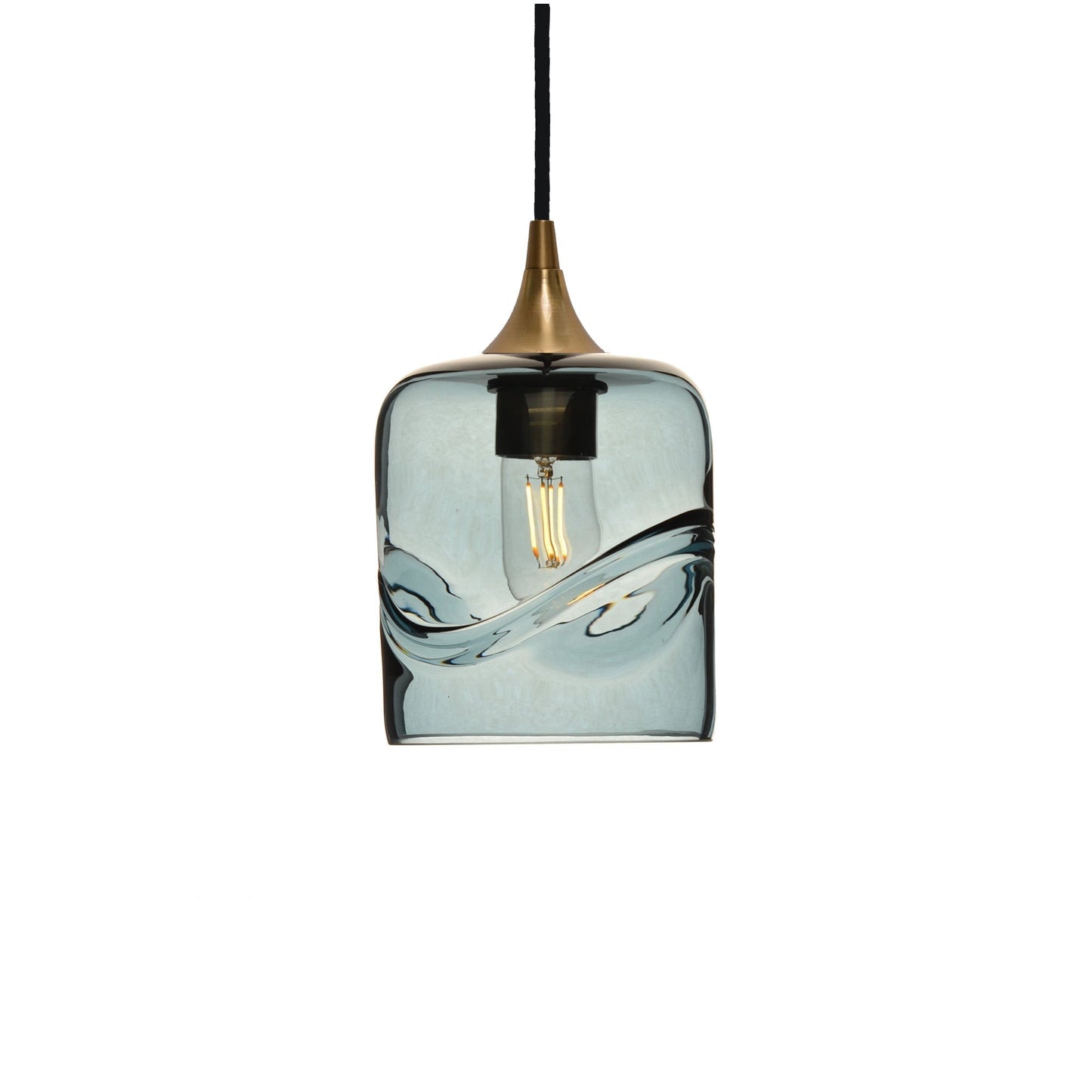 603 Single Pendant Light-Bicycle Glass Co-Polished Brass 15ft Cord + Track Mount-Swell-Slate Gray-Bicycle Glass Co