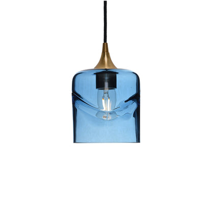 603 Single Pendant Light-Bicycle Glass Co-Polished Brass 15ft Cord + Track Mount-Swell-Steel Blue-Bicycle Glass Co