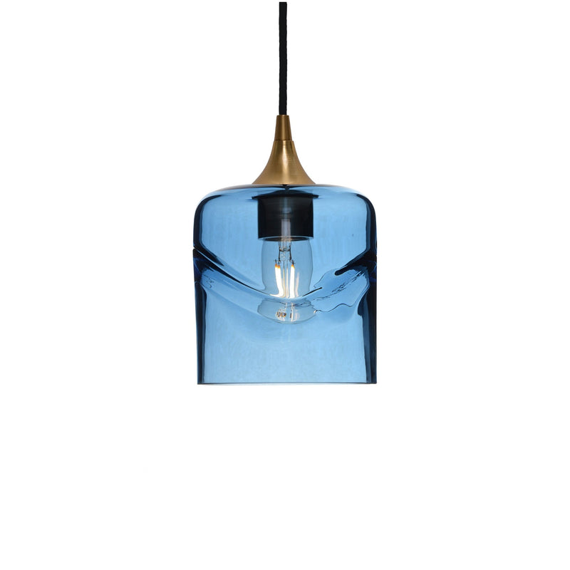 603 Single Pendant Light – Polished Brass - 8ft Downrod / Swell / Steel Blue