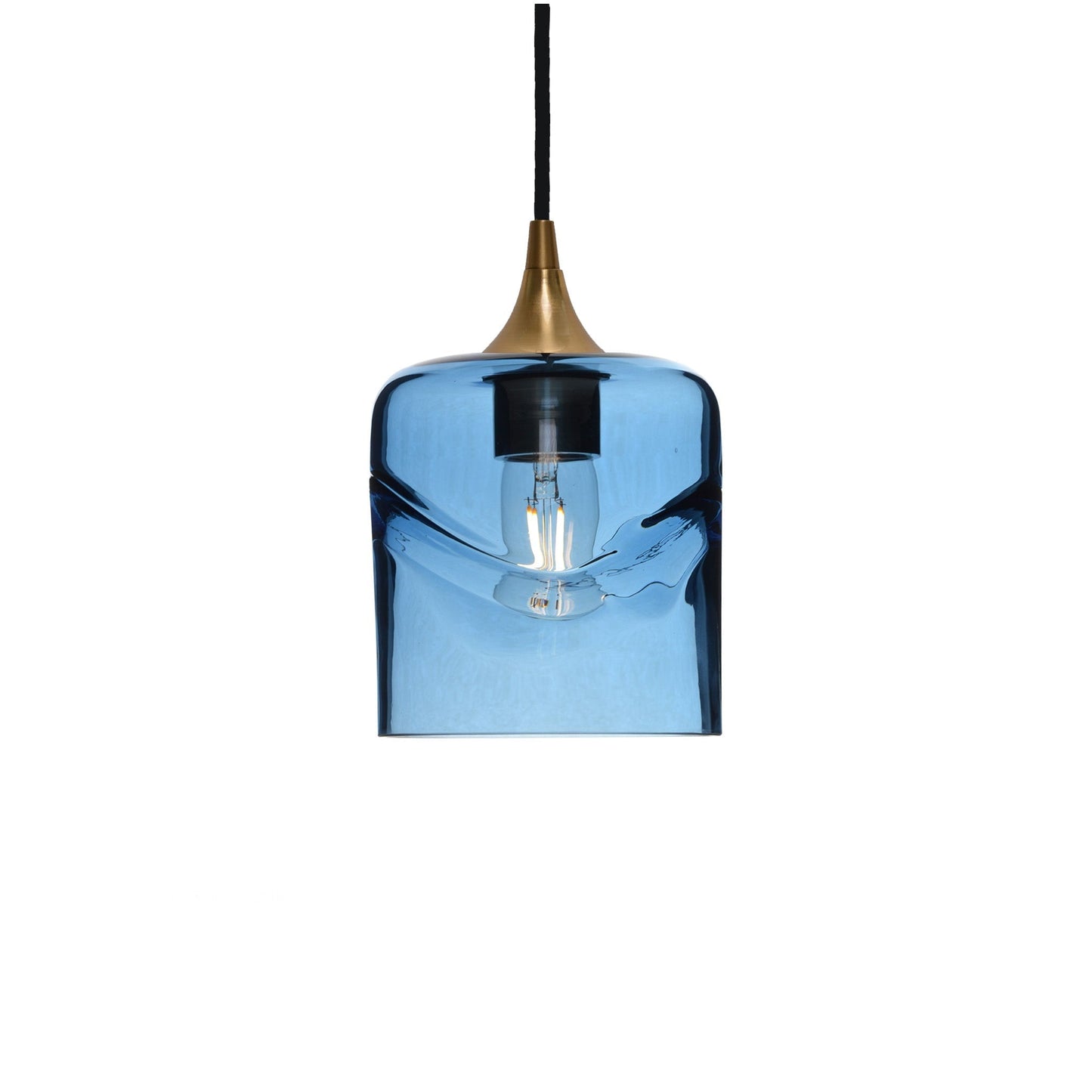 603 Single Pendant Light-Bicycle Glass Co-Polished Brass 15ft Cord + Track Mount-Swell-Steel Blue-Bicycle Glass Co