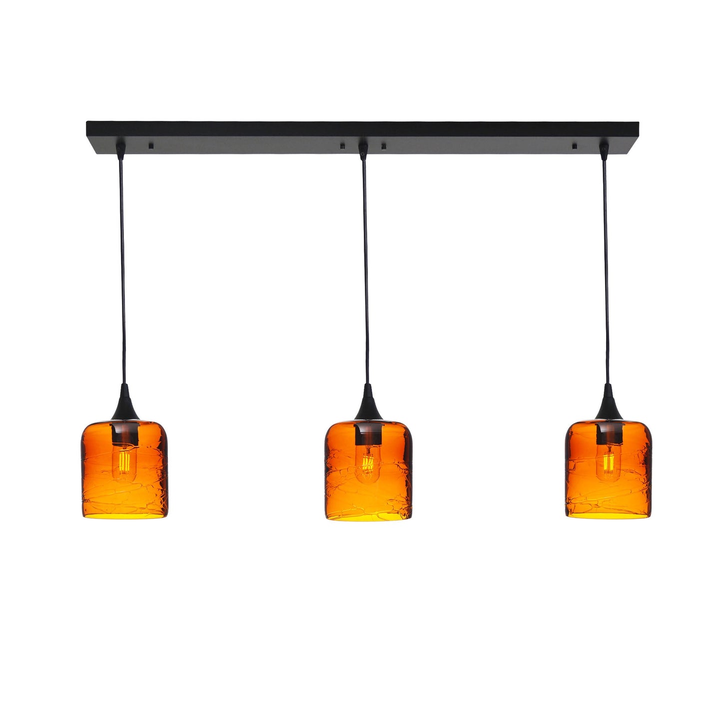 603 Spun: 3 Pendant Linear Chandelier-Glass-Bicycle Glass Co - Hotshop-Golden Amber-Matte Black-Bicycle Glass Co