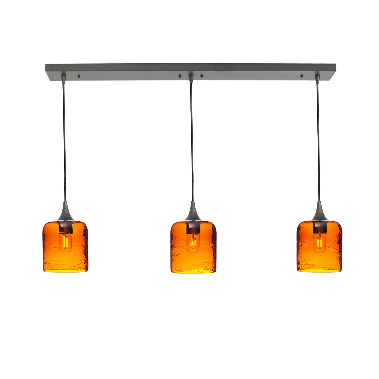 603 Spun: 3 Pendant Linear Chandelier-Glass-Bicycle Glass Co - Hotshop-Golden Amber-Antique Bronze-Bicycle Glass Co