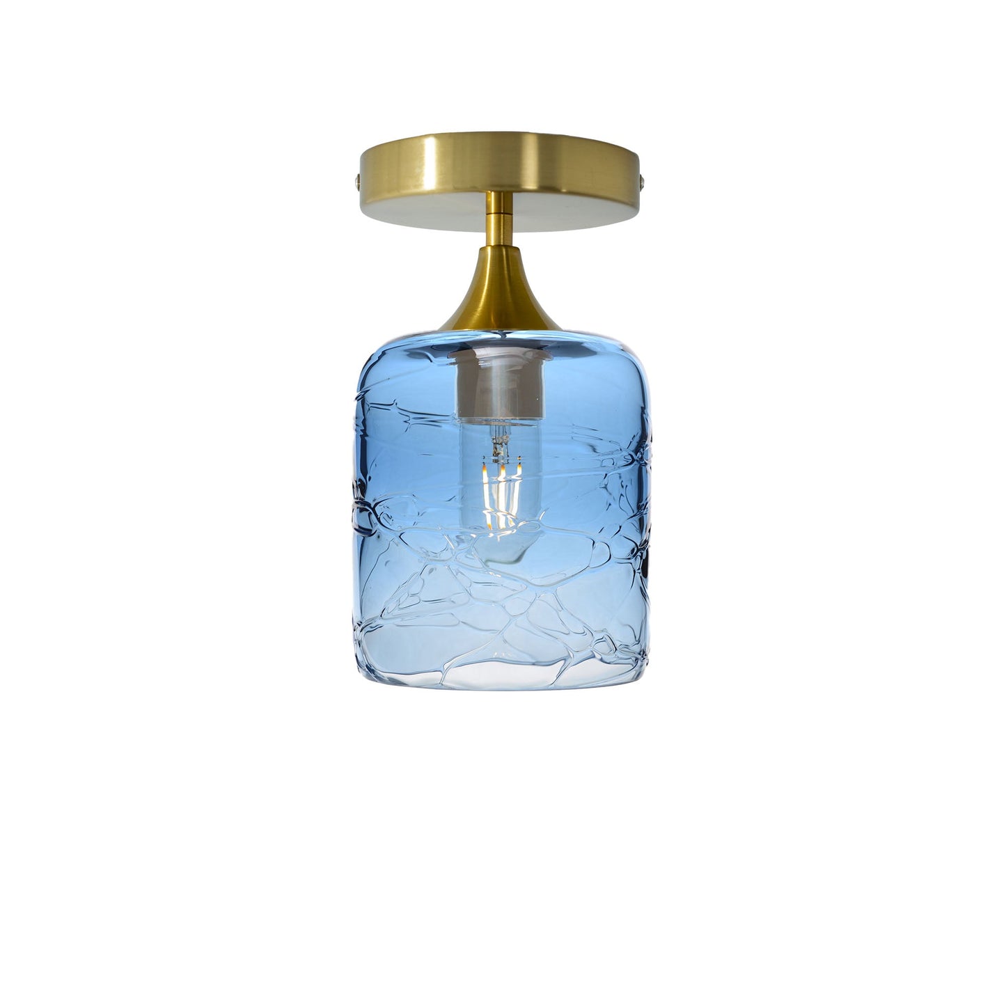 603 Spun: Semi Flush Light-Glass-Bicycle Glass Co - Hotshop-Steel Blue-Polished Brass-Bicycle Glass Co