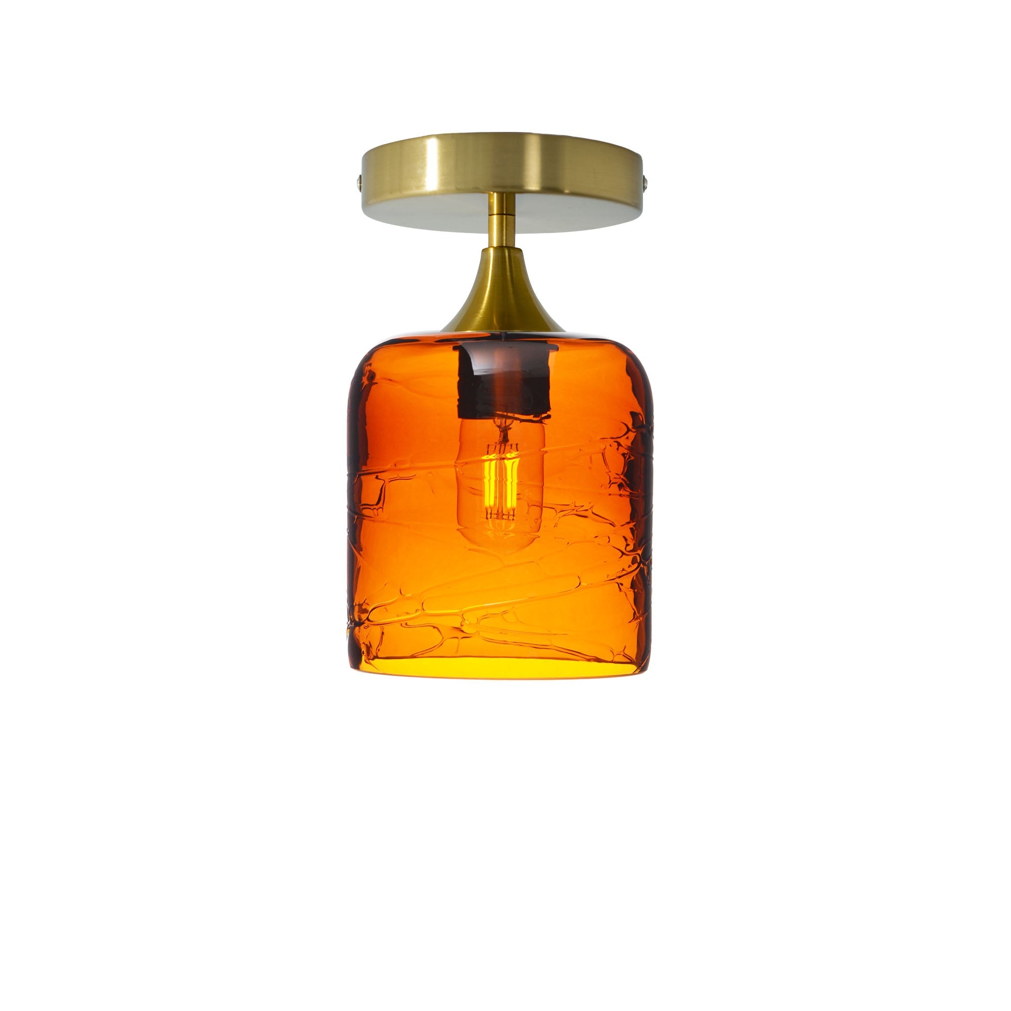 603 Spun: Semi Flush Light-Glass-Bicycle Glass Co - Hotshop-Golden Amber-Polished Brass-Bicycle Glass Co