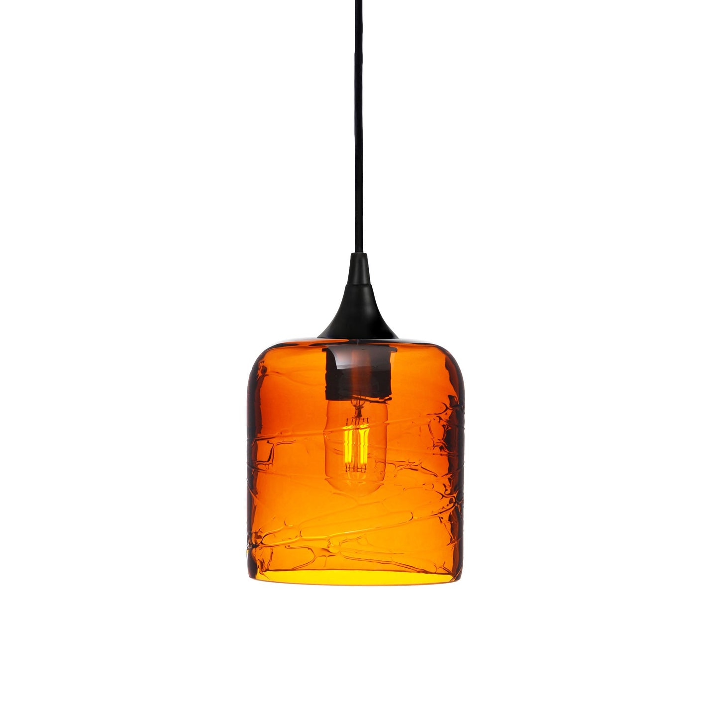 603 Spun: Single Pendant Light-Glass-Bicycle Glass Co - Hotshop-Golden Amber-Matte Black-Bicycle Glass Co