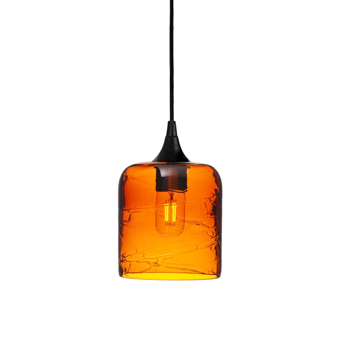 603 Spun: Single Pendant Light-Glass-Bicycle Glass Co - Hotshop-Golden Amber-Matte Black-Bicycle Glass Co